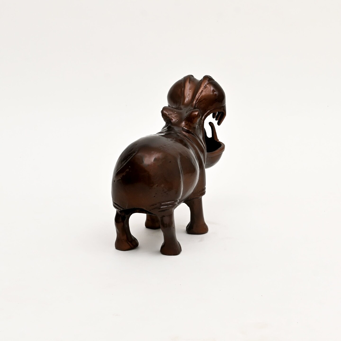 Decorative Happy Hippo Aluminum Figurine with Copper Antique Finish, 14x7x11.5" | Unique Animal Sculpture