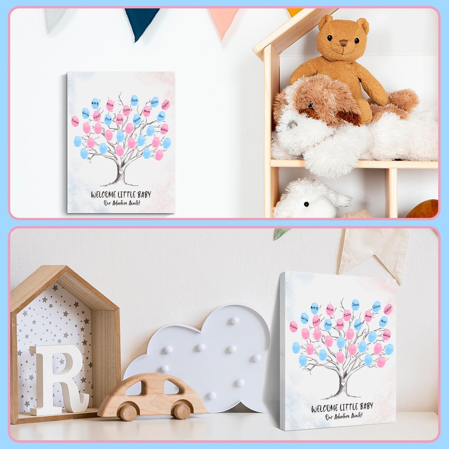 Baby Shower Guest Book, Gender Reveal Fingerprint Tree Sign, Baby Gender Reveal Ideas, Baby Reveal Party Decorations, Canvas Decor for Boy and Girl Baby Shower