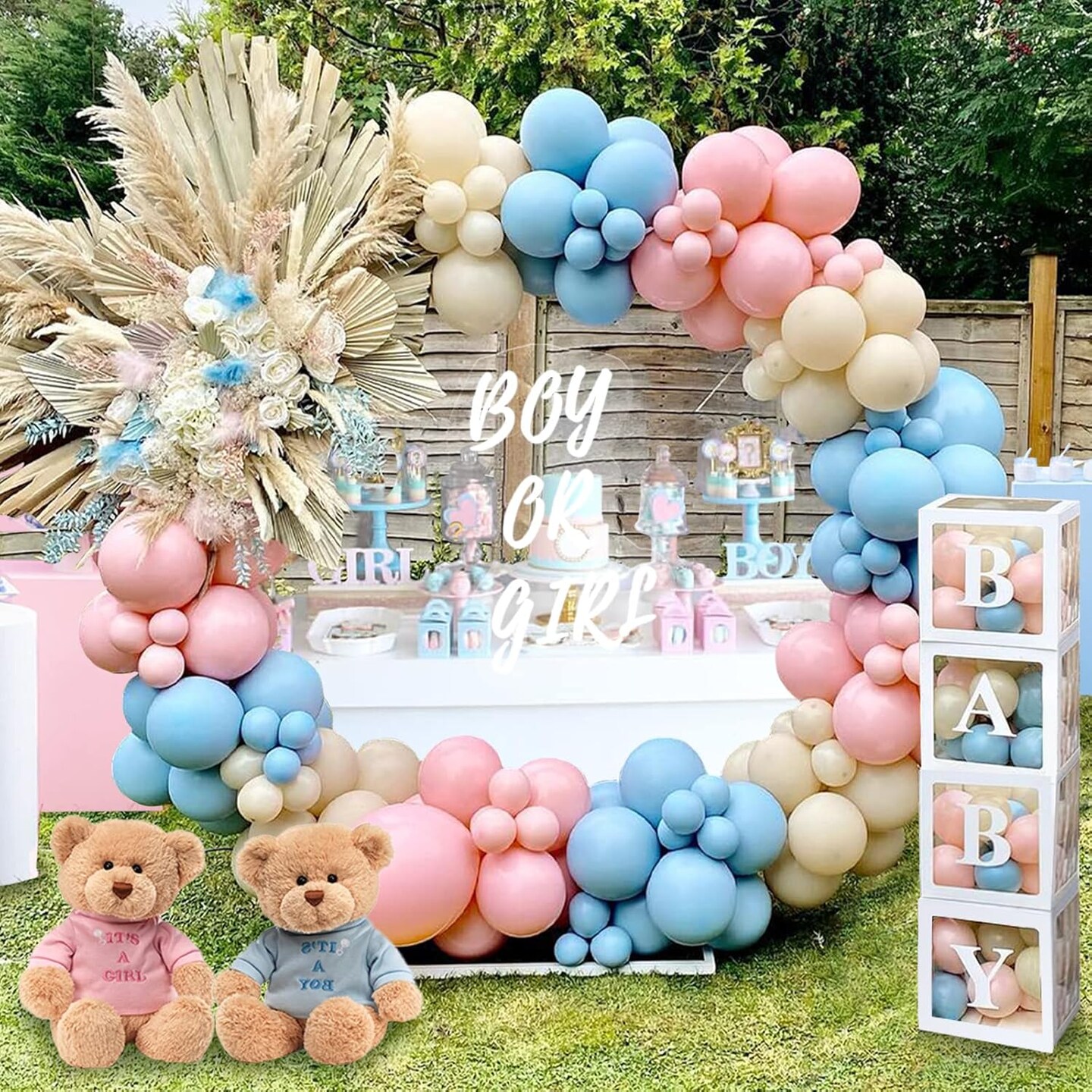 Gender Reveal Decorations Party Set - 176pcs Pink and Blue Balloons Arch Kit, Baby Box with Letters(BABY) for Baby Gender Reveal Decor Party Supplies Boy or Girl Baby Shower Revelacion Genero Backdrop