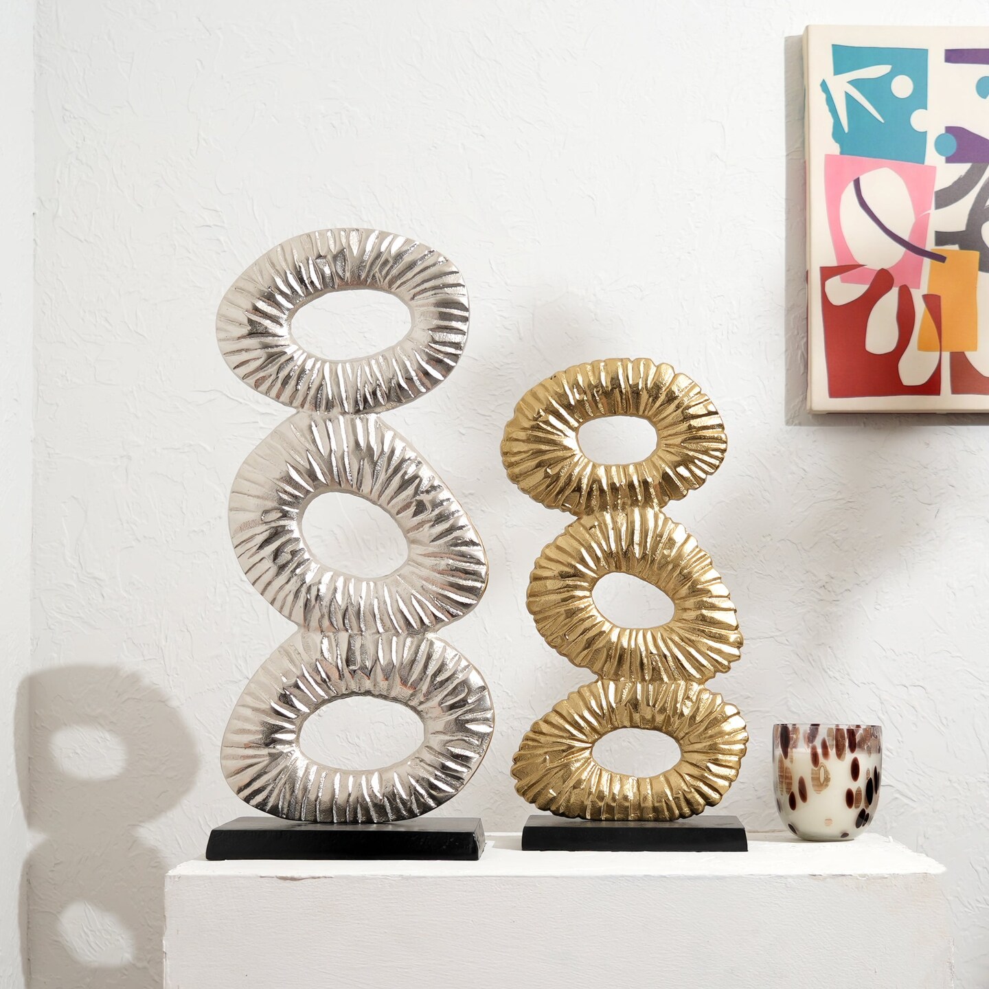 Decorative Abstract  Sculptures – Set of 2 Modern Gold & Nickel Polished Table Accents