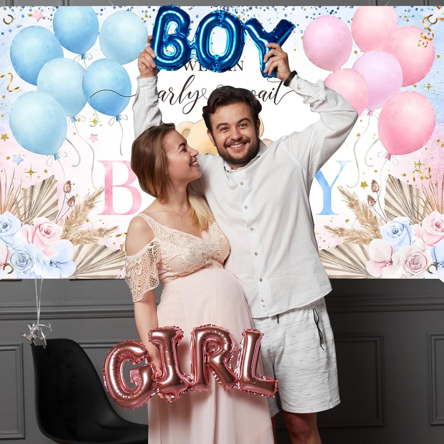 Boho Bear Gender Reveal Backdrop Banner Boho Floral We Can Bearly Wait Gender Reveal Decorations Pampas Grass He or She Baby Shower Party Decor 70.8 x 43.3 Inch