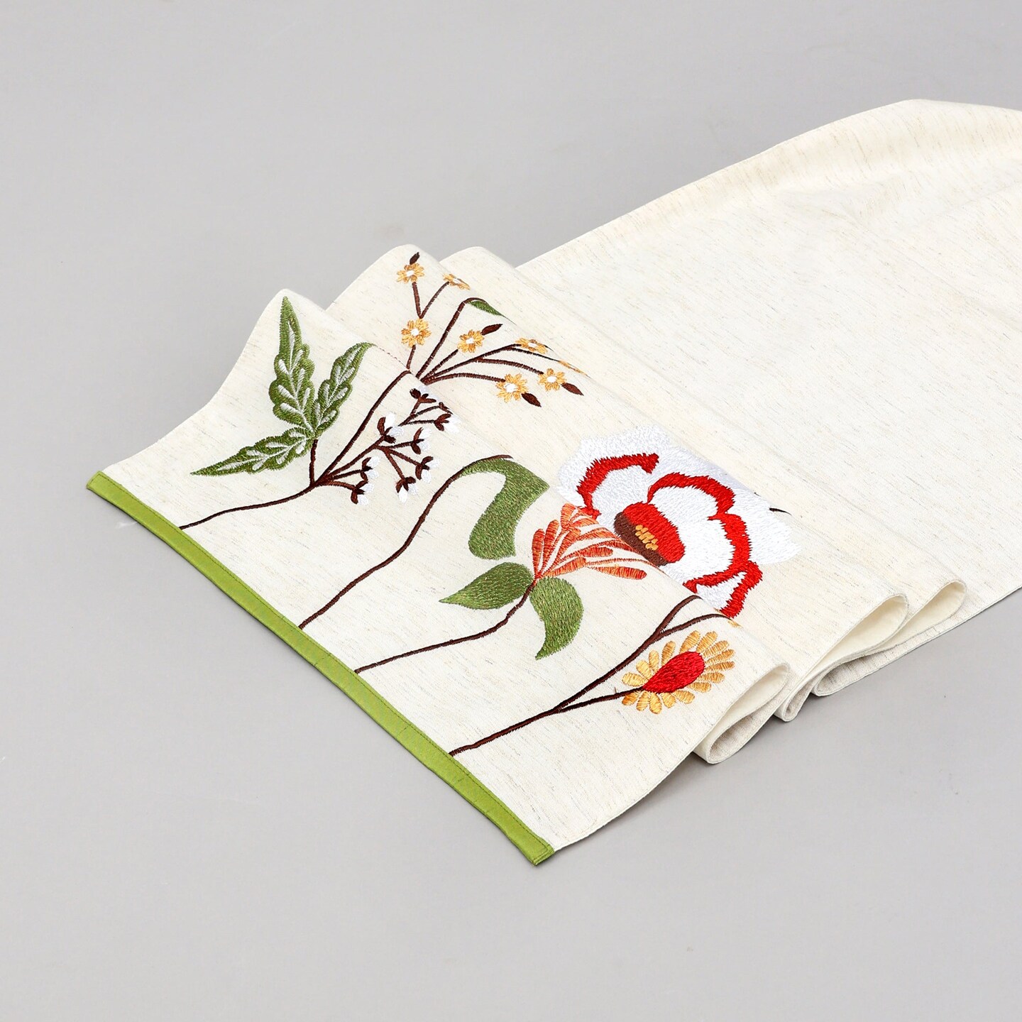 Handcrafted Slub Cotton Table Runner with Embroidery - 72”