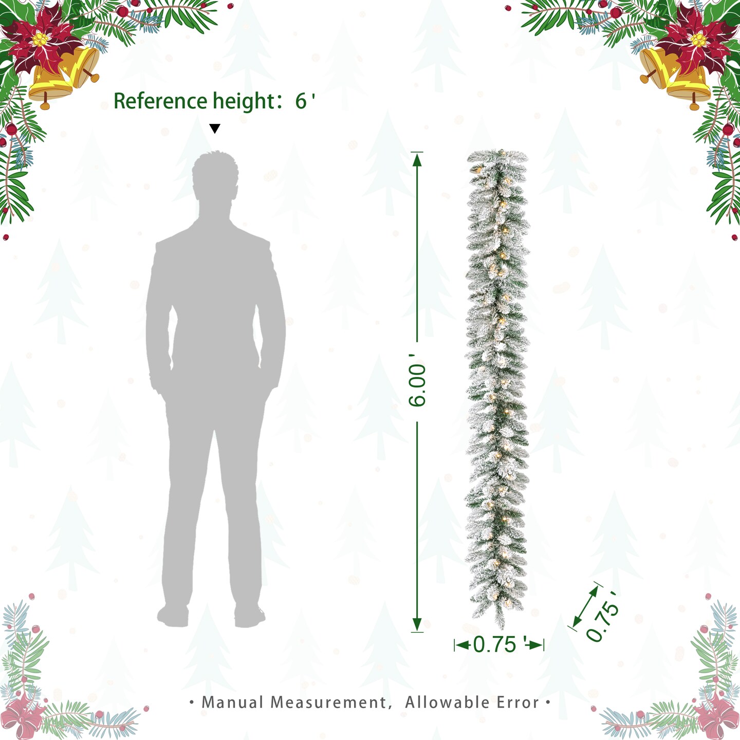 Set of 4 6ft Christmas Garlands, with Warm White LED Lights and Timer, Three Function