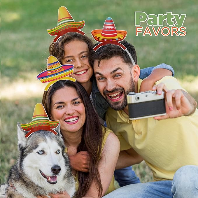 4E's Novelty 9 Pack Sombrero Headband Party Bulk – Cinco De Mayo Party Favors Supplies, Birthday & Taco Tuesday Accessories