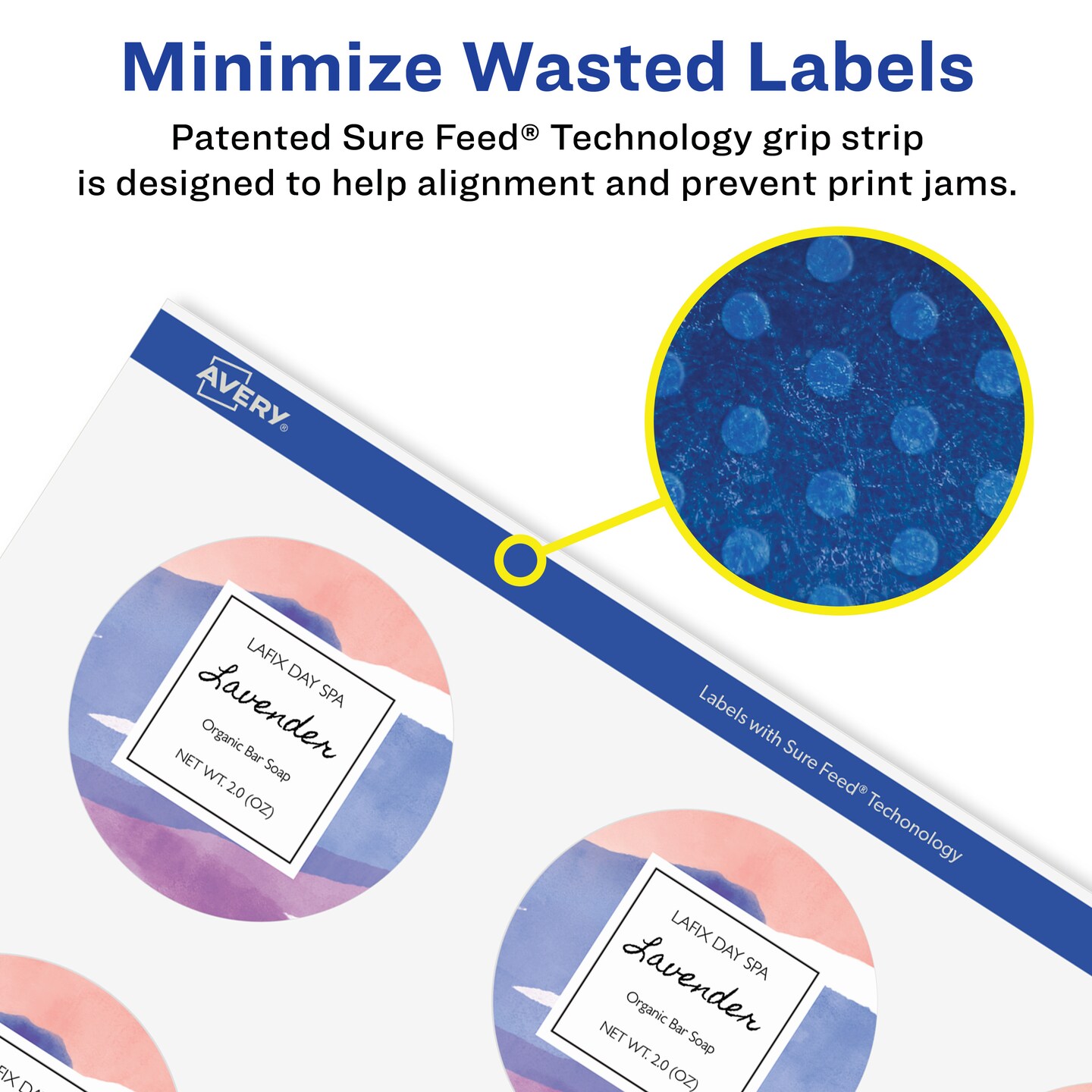 Avery Matte White Removable Round Labels with Sure Feed Technology, Print-to-the-Edge, 2" diameter