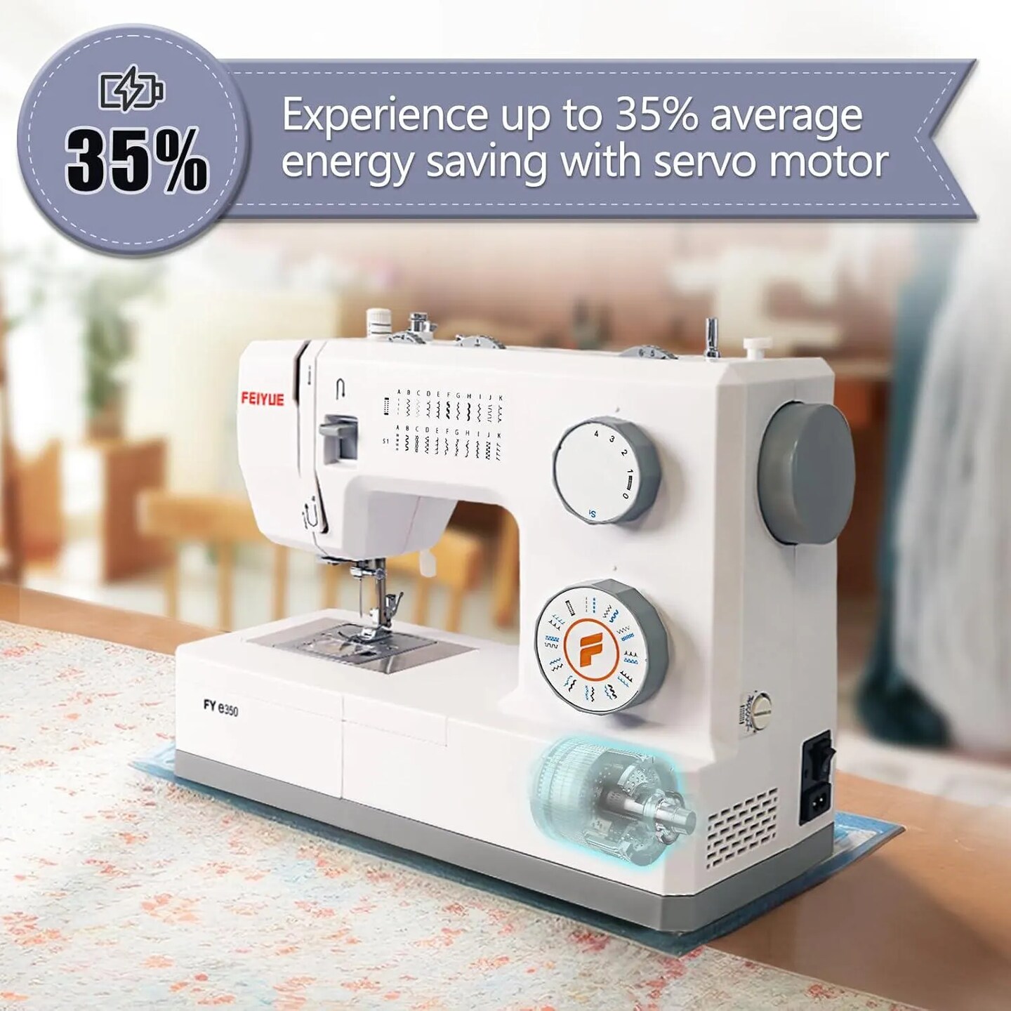 FEIYUE FYe350 Sewing Machine: Heavy Duty, 23 Built-in Stitches, Servo Motor