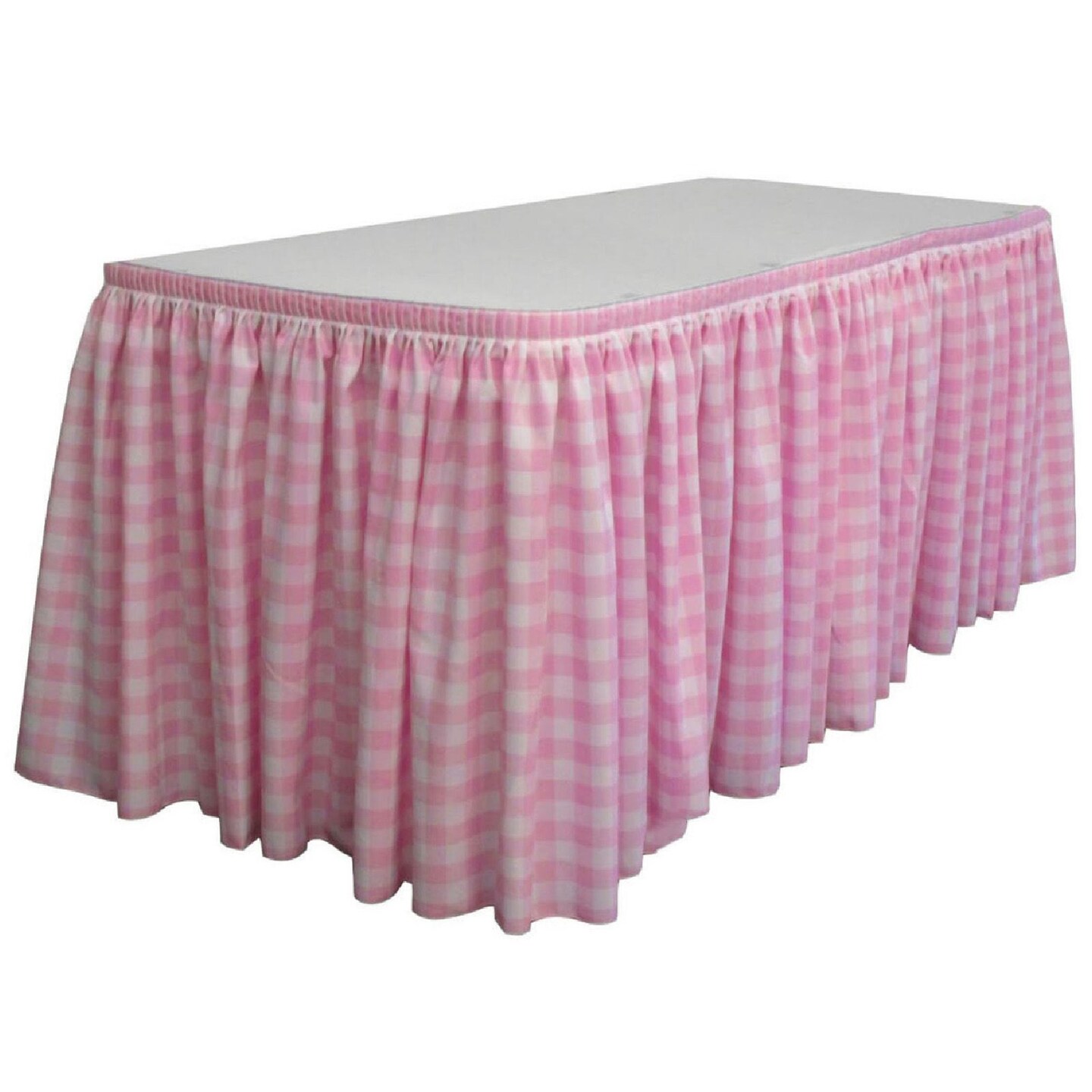 Gingham Checkered Table Skirt 30 Ft x 29 Inch 1 Inch Yarn Dyed Polyester With Clips