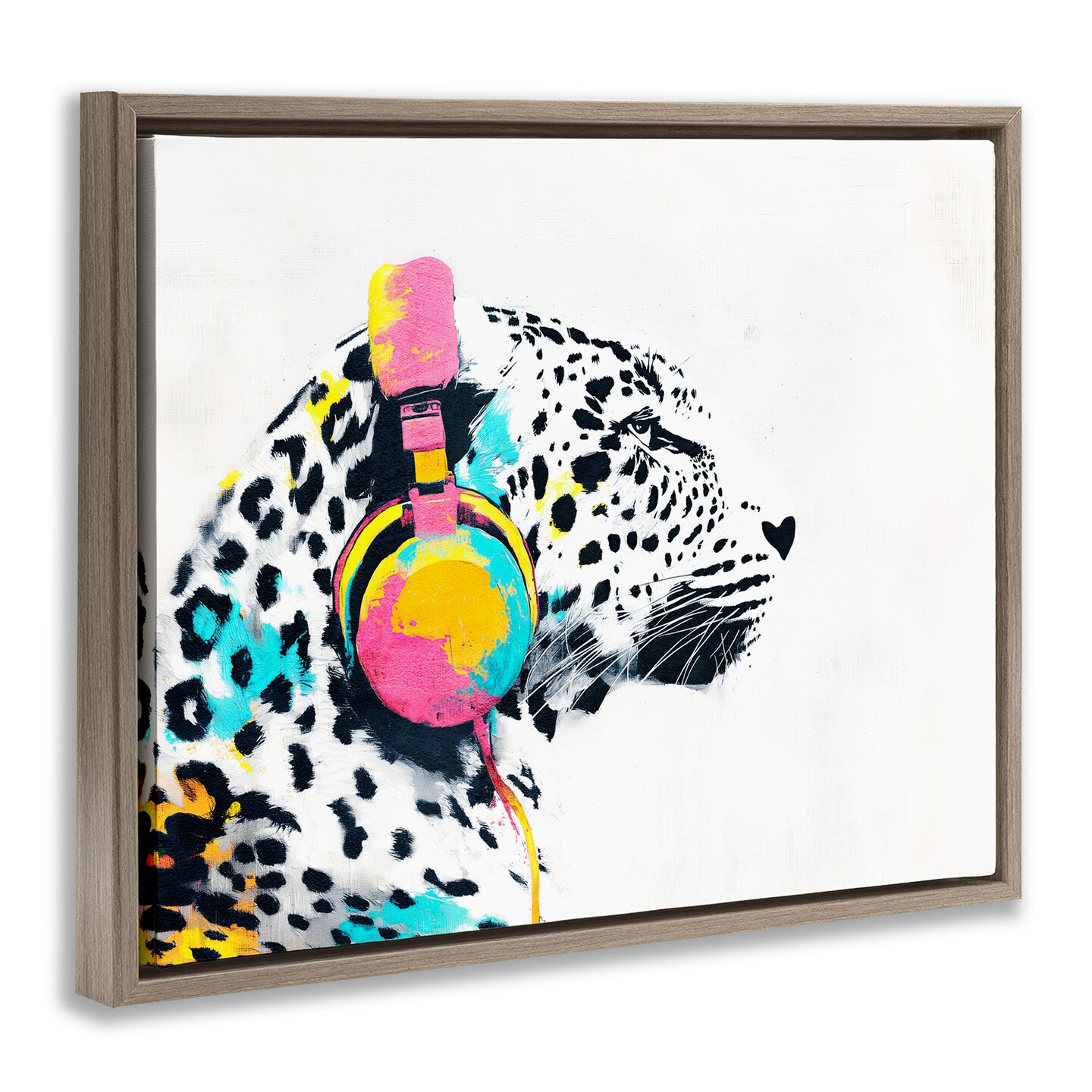 Stupell Industries Leopard On Air Headphones Floating Frame, design by Svetlana Aleynikova