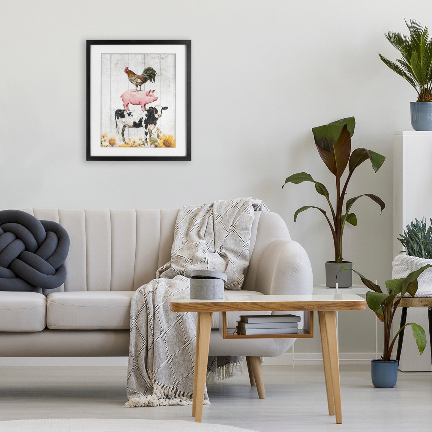 Stupell Industries Farm Animal Stack and Sunflowers Framed Print Under Glass, design by Christine Simpson Art