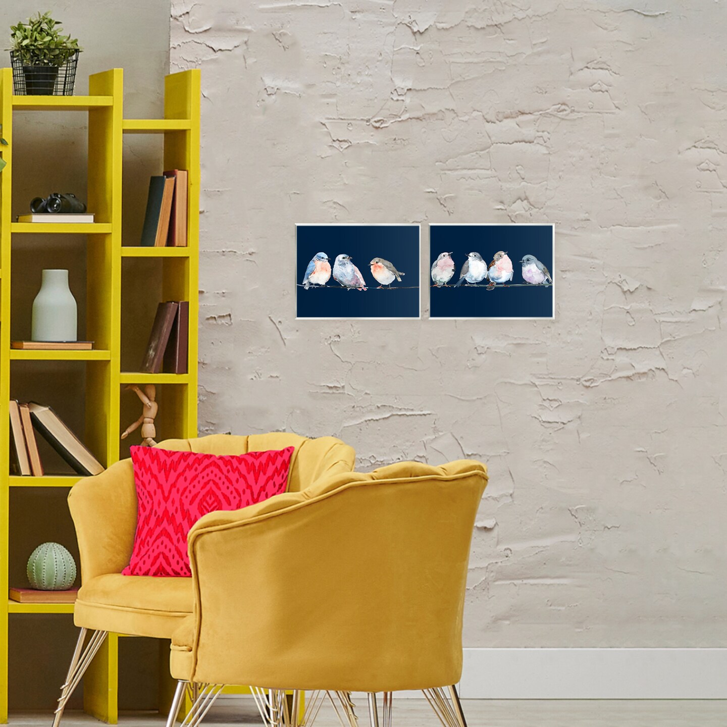 Stupell Industries Perched Navy Toned Birds 2pc Wall Plaque Set, design by Lorenzo Collective