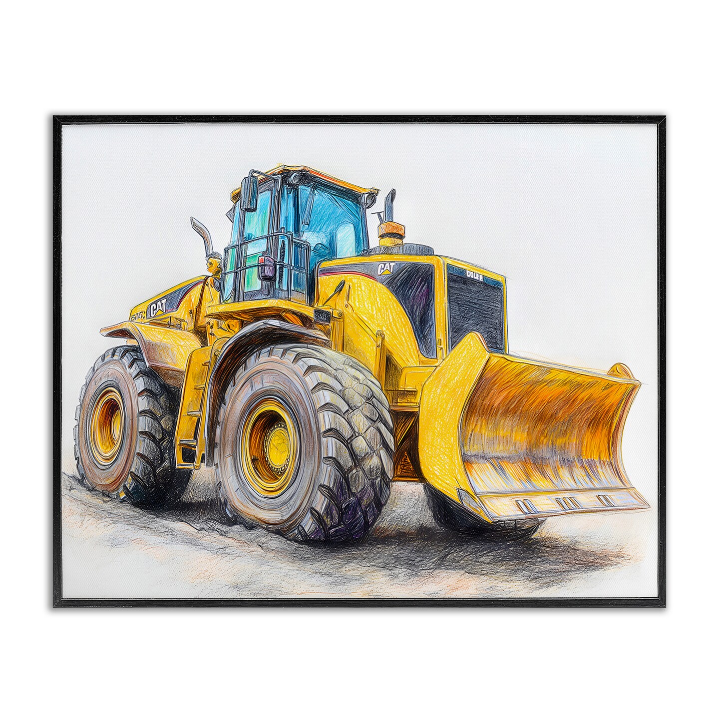 Stupell Industries Industrial Excavator Drawing Framed Giclee, design by Steve Hunziker
