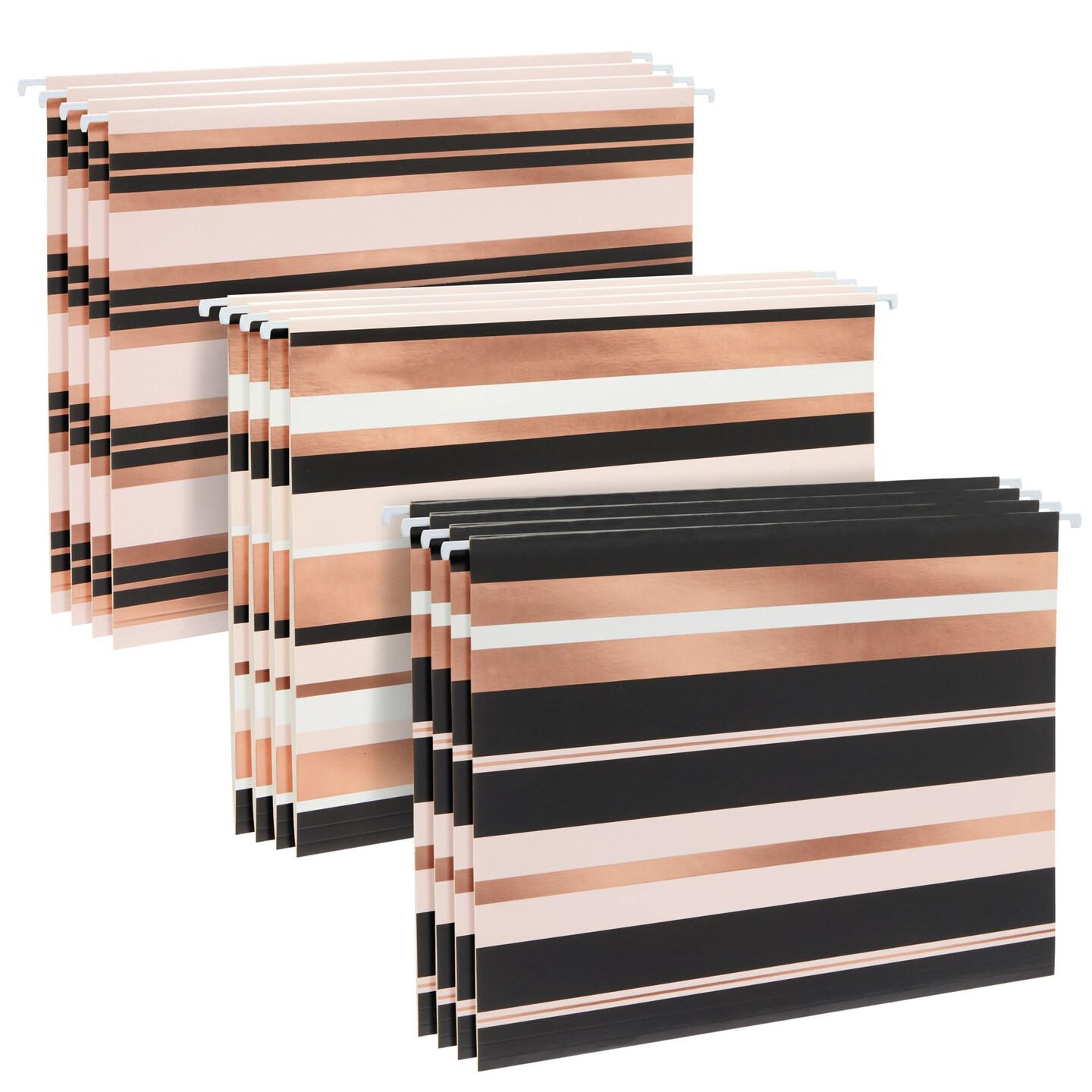 12 Pack Decorative Hanging File Folders, Letter Size, 1/5 Cut Tabs, Rose Gold Foil Stripes (9.5 x 11.5 In)
