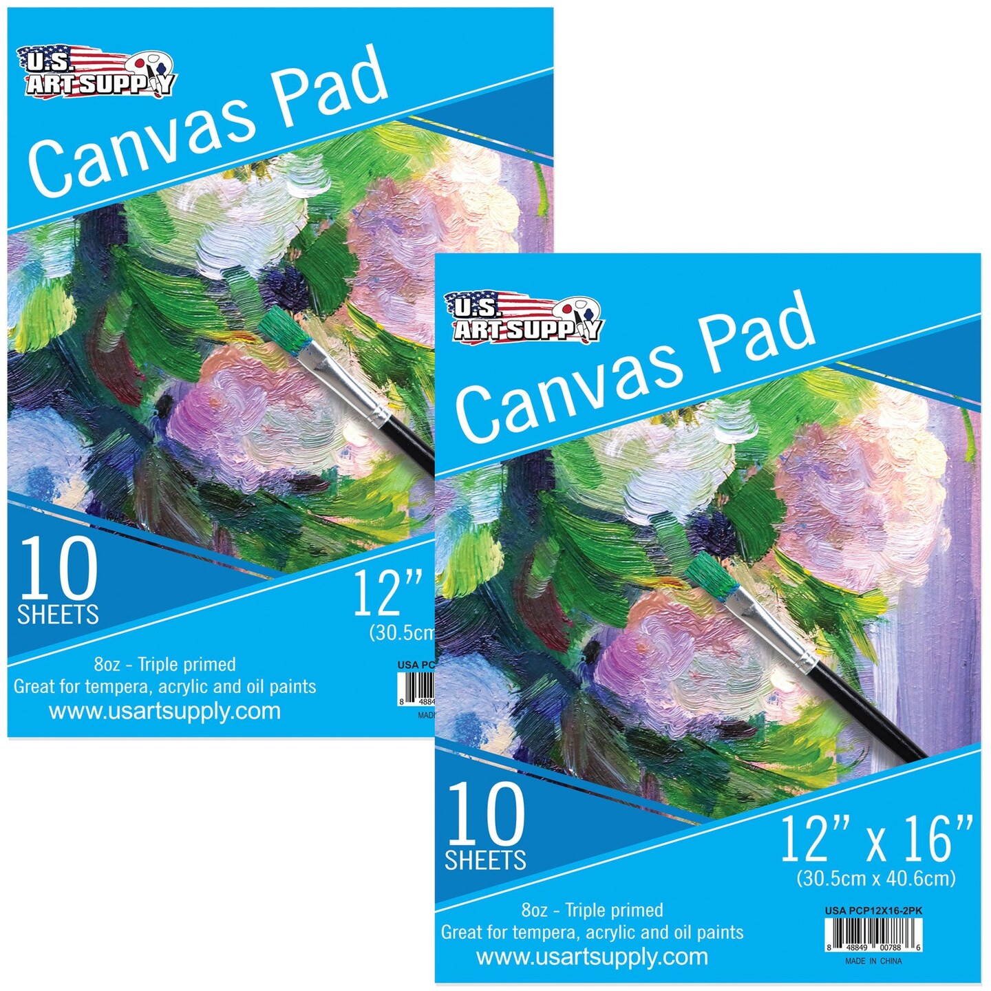 12&#x22; x 16&#x22; 10-Sheet 8-Ounce Triple Primed Acid-Free Canvas Paper Pad (Pack of 2 Pads), Canvas Paper for Acrylic Painting