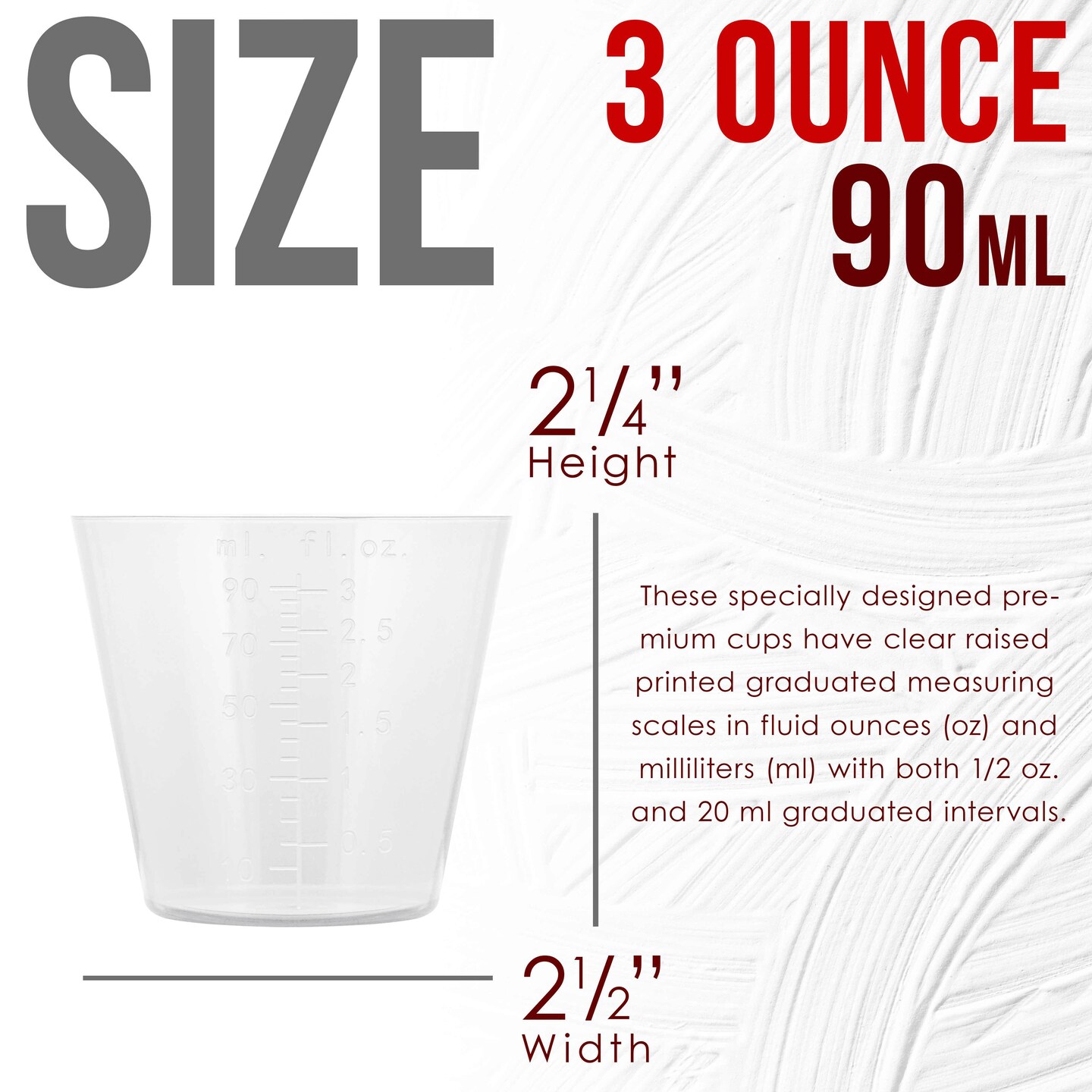Pouring Masters 3 Ounce (90ml) Graduated Plastic Measuring Cups (100 Clear Cups &#x26; 25 Mixing Sticks) - OZ, ML Measurements, Acrylic Paint, Resin, Epoxy