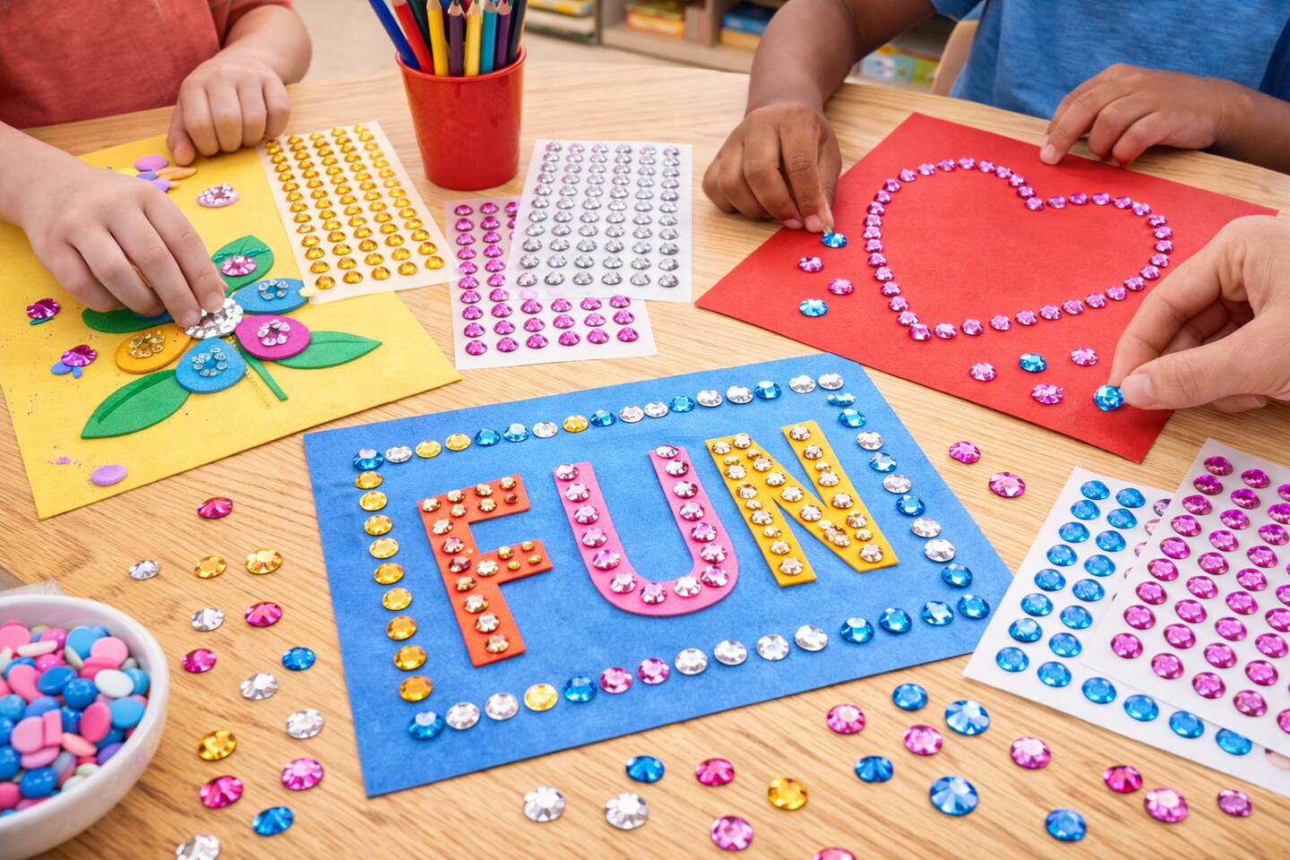 10mm Round Gemstone Stickers – Self Adhesive Craft Rhinestones, 84 Count – Gold, Silver, Pink, Blue