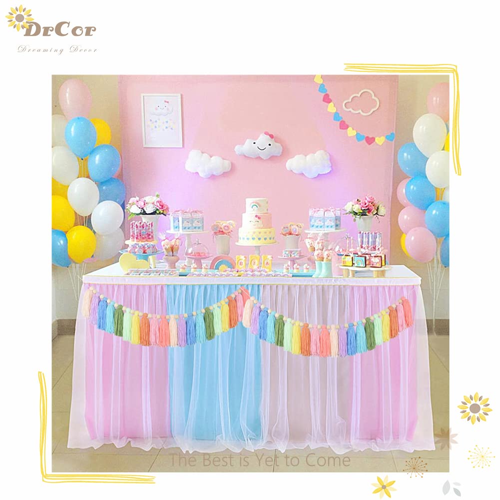 Pastel Rainbow Tassel Garland – Spring Easter Boho Wall Decor for Classroom, Nursery, Kids Room, Baby Shower, Spring Party, Bulletin Board Decorations