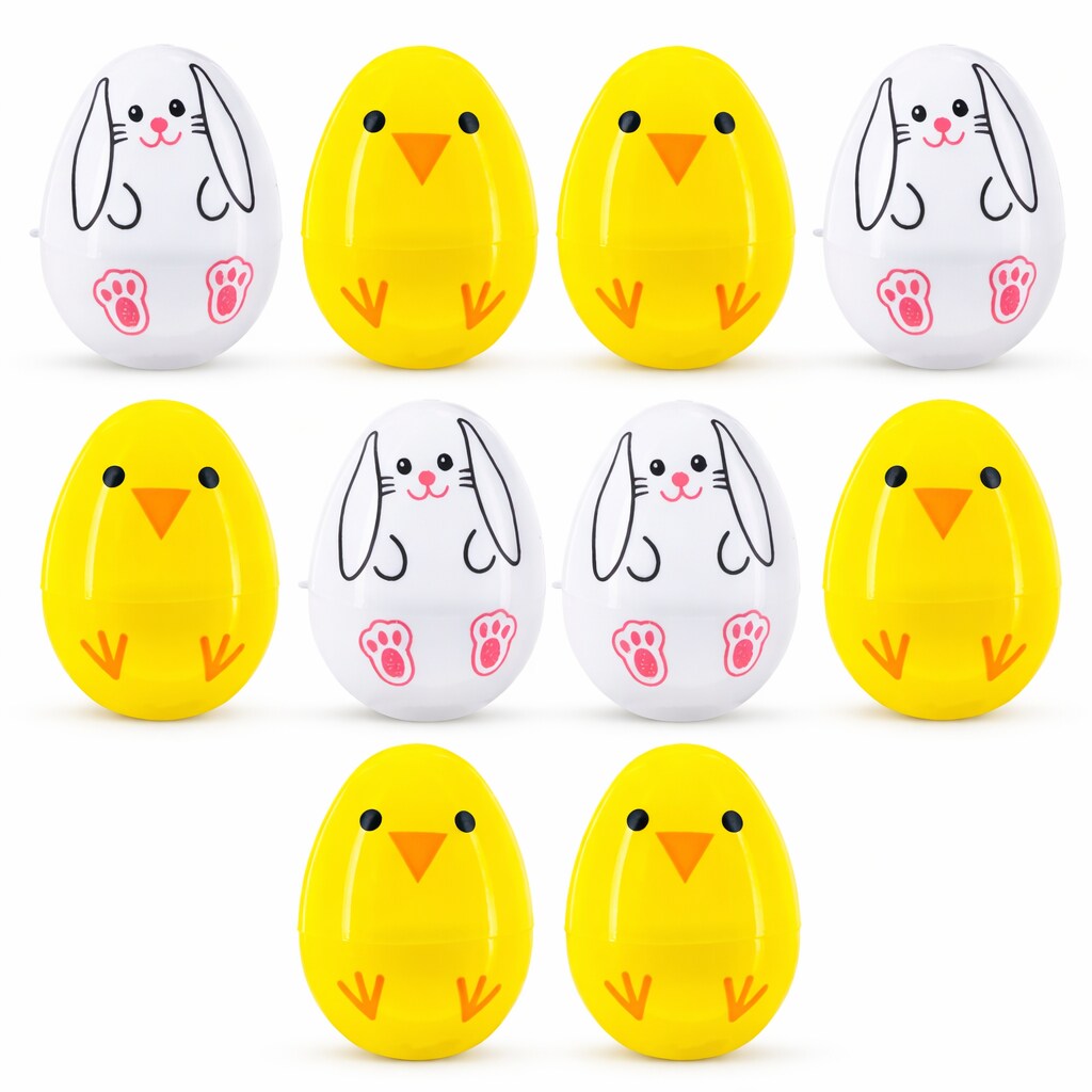 Set of 10 Bunny and Chick Easter Eggs Fillable Plastic Eggs Cute Kids Egg Hunt Party Supplies 2.25 Inches