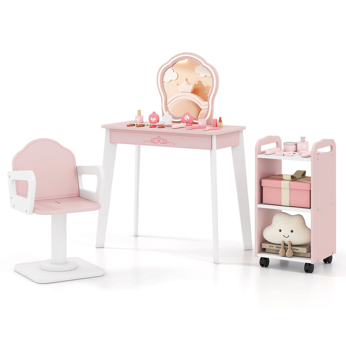 strapless open back dress Elegant Solid Wood Dressing Table with LED Mirror and Chair