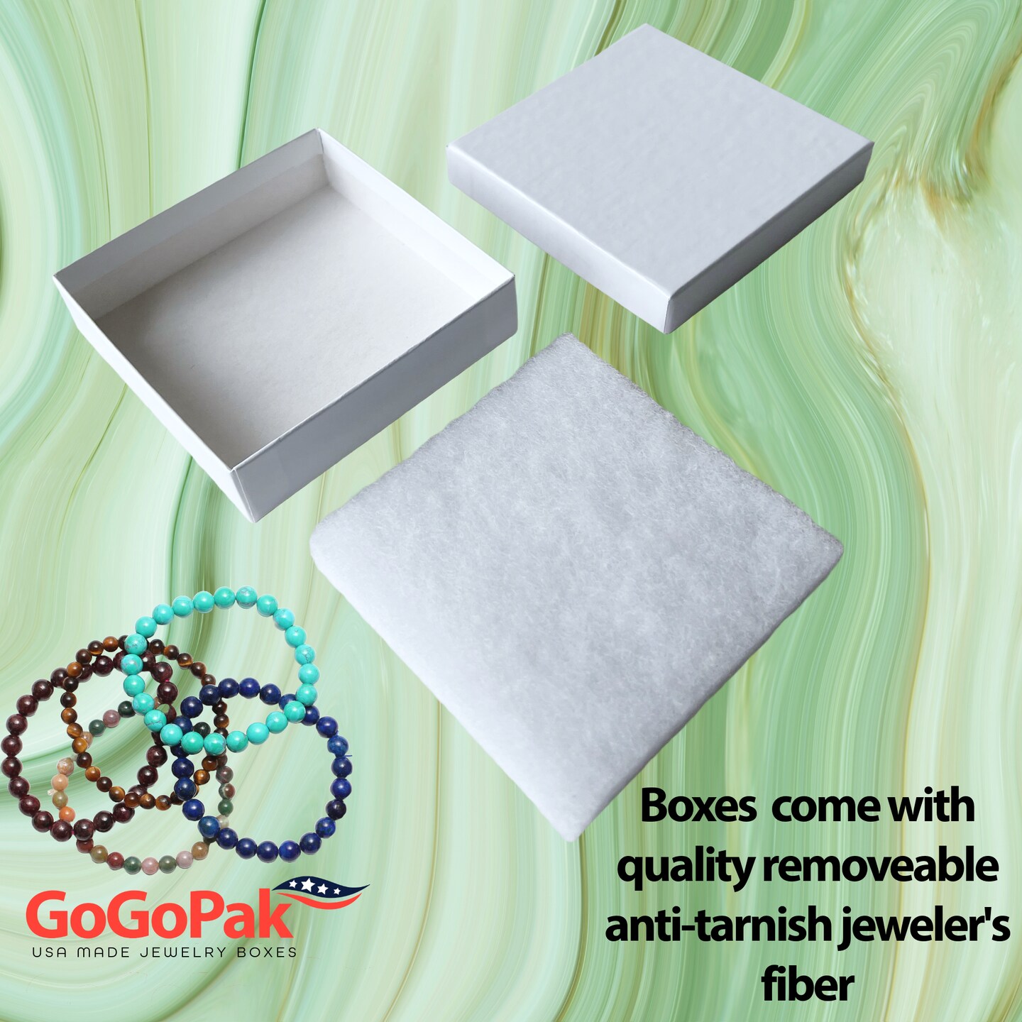 MADE IN USA - 100 Boxes - Gloss White Jewelry Boxes with Cotton Filling - 3.5&#x22;x3.5&#x22;x7/8&#x22;