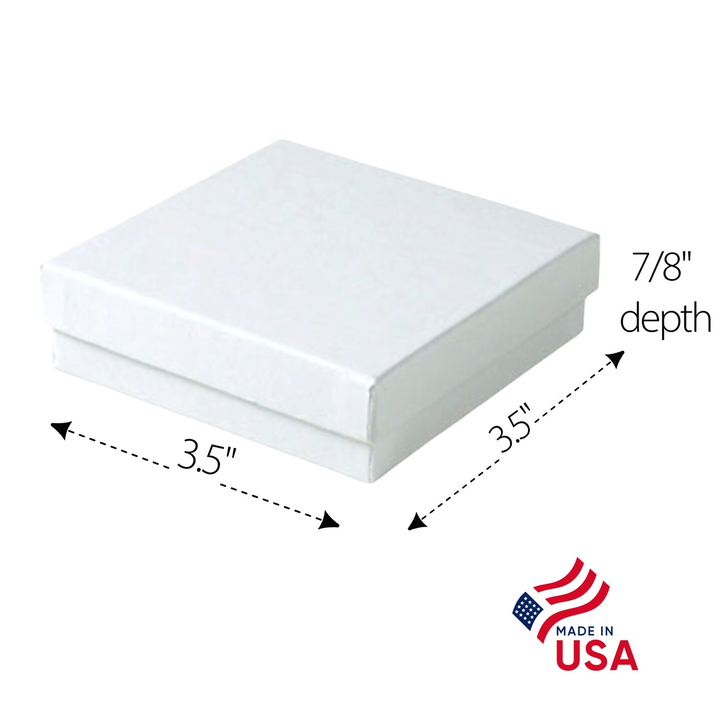 MADE IN USA - 100 Boxes - Gloss White Jewelry Boxes with Cotton Filling - 3.5&#x22;x3.5&#x22;x7/8&#x22;