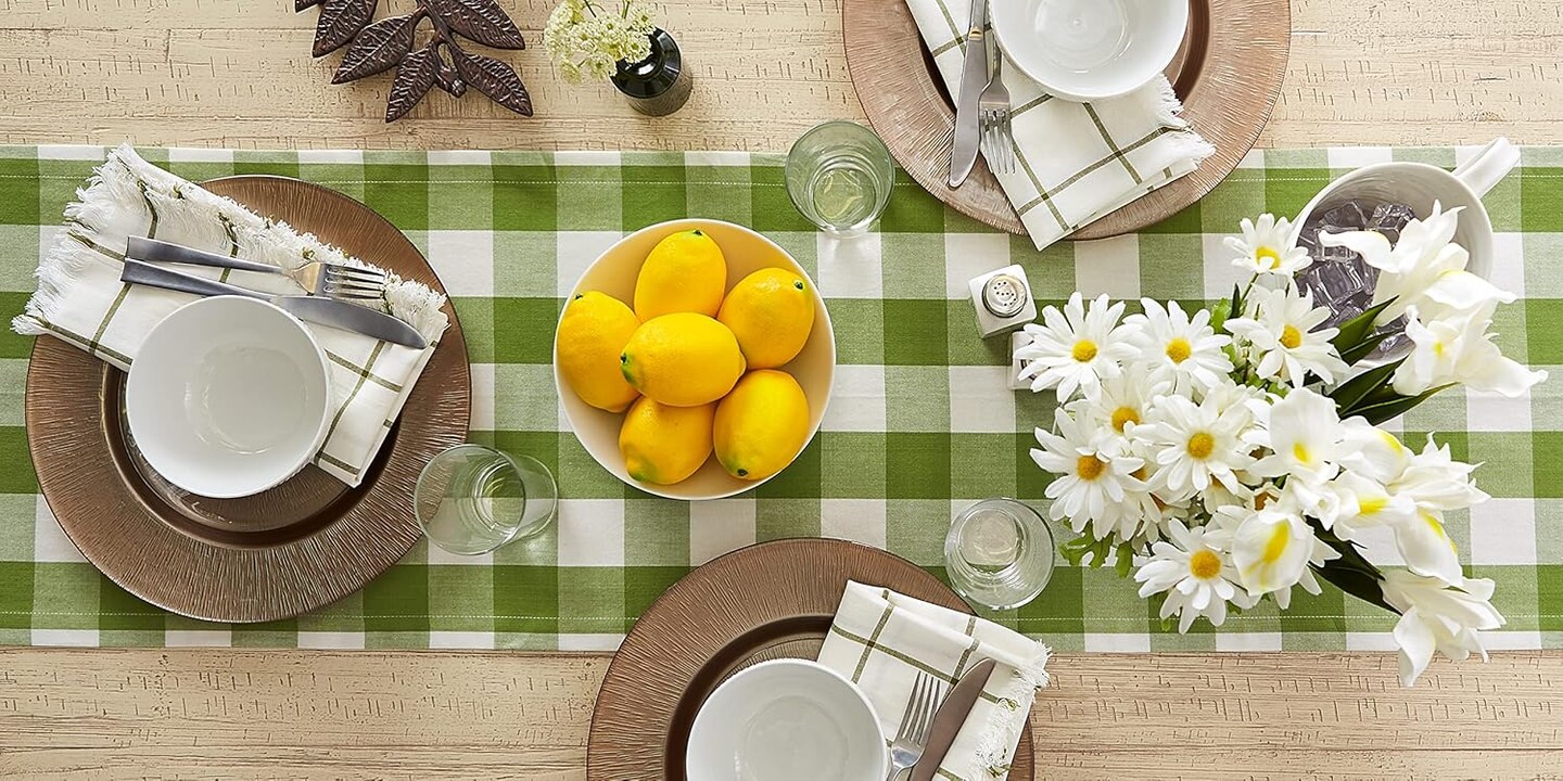 Buffalo Check Collection, Classic Farmhouse Table Runner, 14x72, Antique Green