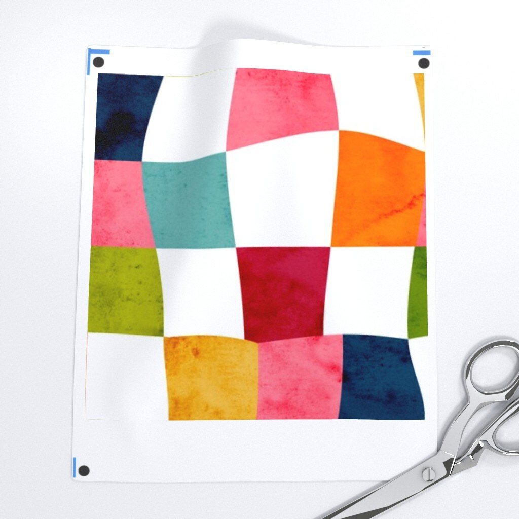 Vintage Wavy Check Rainbow Abstract Mod Shapes Colorful Watercolor Geometric Retro Custom Printed Fabric by Spoonflower Various Fabrics by the Yard or Fat Quarter