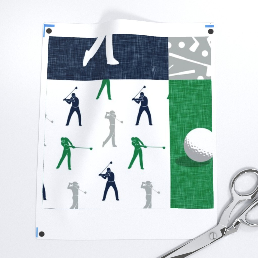 Golf Patchwork Golfing Green Navy Gray Plaid Custom Printed Fabric by Spoonflower Various Fabrics by the Yard or Fat Quarter
