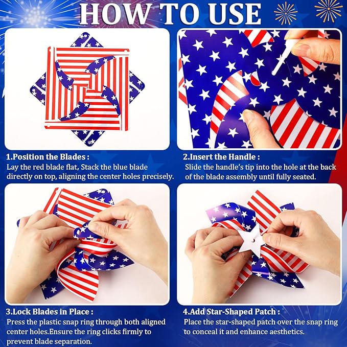 4th of July Decorations, 10 Pcs American Flag and 10 Pcs Patriotic Pinwheels Red White and Blue Independence Day Decoration for Parade Garden Lawn Party Supplies