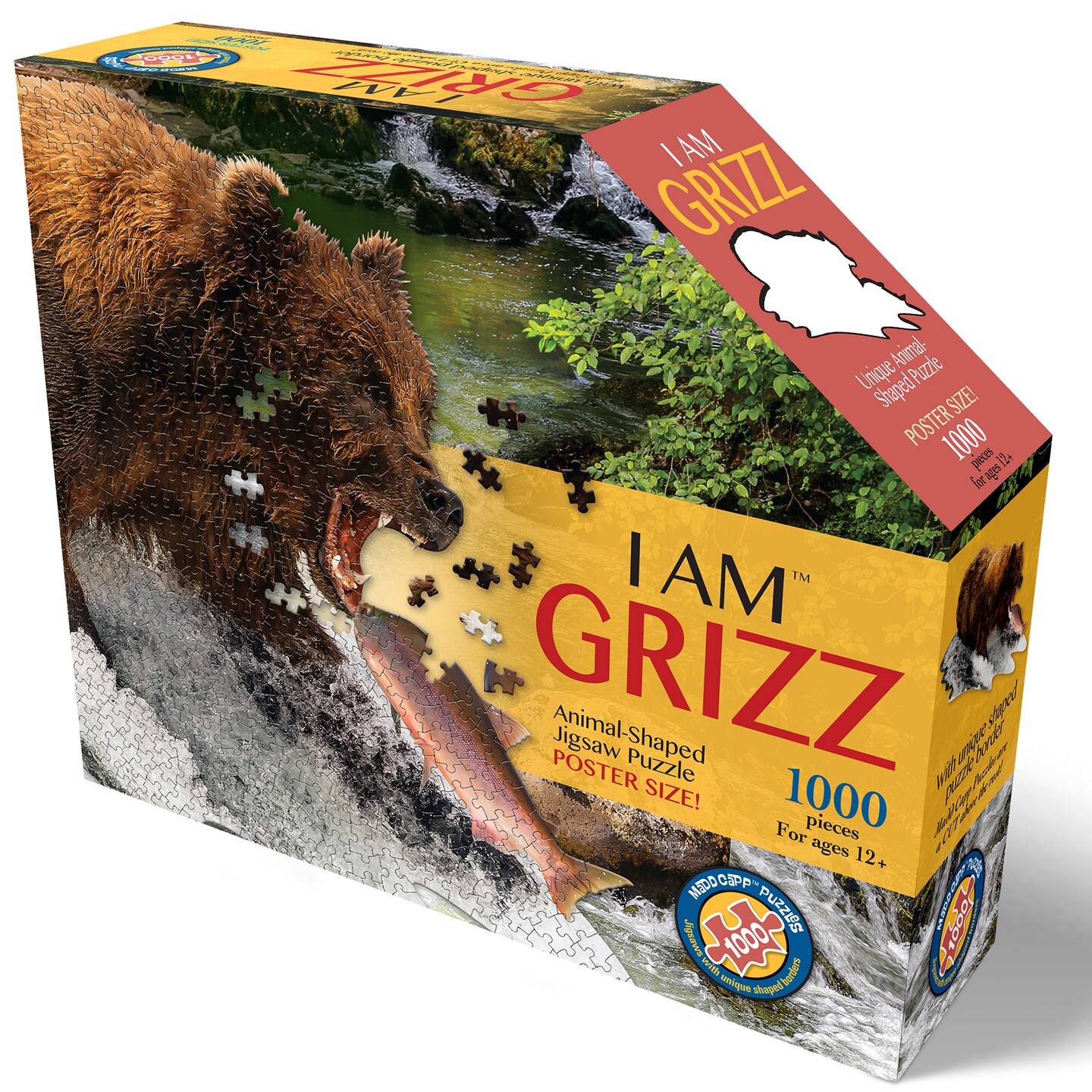 Madd Capp GRIZZ 1000 Piece Jigsaw Puzzle For Ages 12+ - 7000 - Unique-Shaped Border, Poster Size, Challenging Random Cut, Five-Sided Box Fits on Bookshelf, Includes Educational Madd Capp Fun Facts