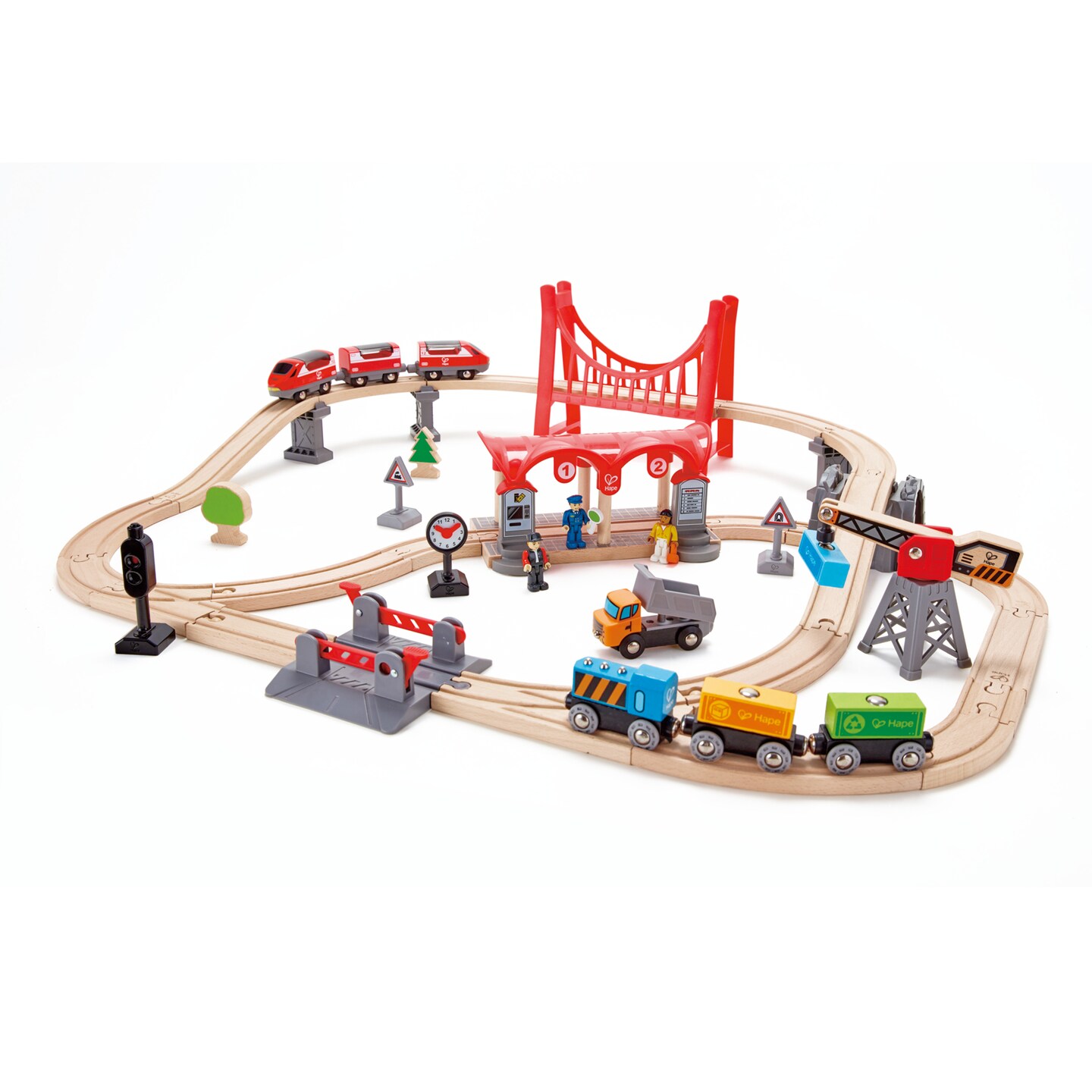 Hape Wooden Train Set: Busy City Rail Set - 51 Pieces - Kids Pretend Play Railway Set