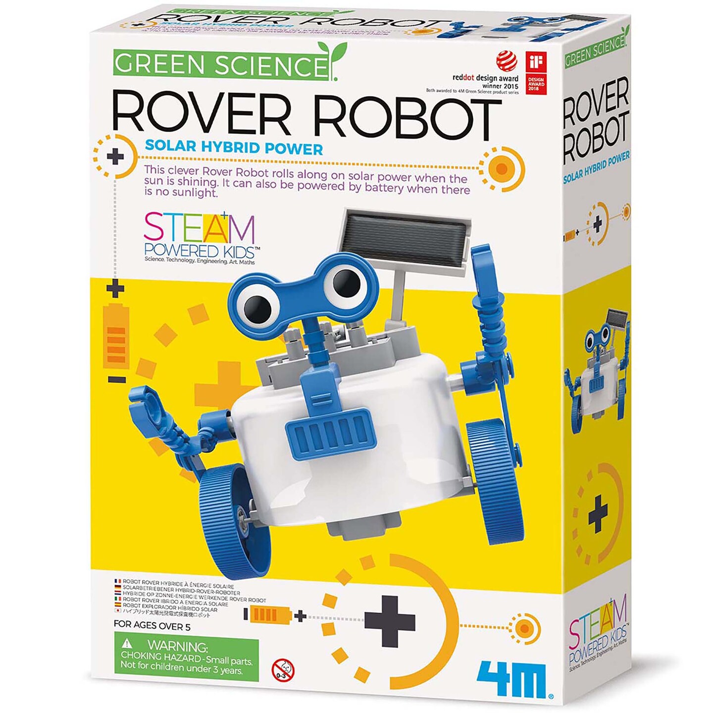 4M: Green Science: Rover Robot - DIY Robotics Assembly Kit, Solar & Battery Hybrid Power Rolling, STEM Building, Physics Toy Activity Set, Kids Age 5+
