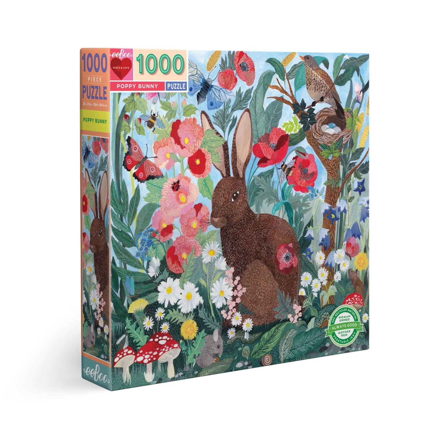 eeBoo Piece and Love Poppy Bunny 1000 piece square adult Jigsaw Puzzle