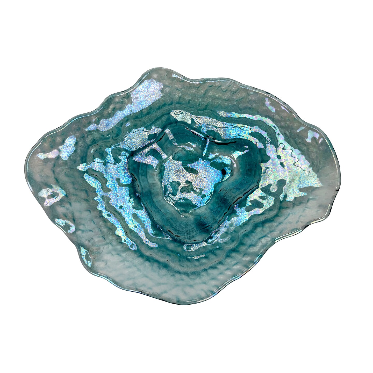 Oyster Shaped Decorative Plates Blue Iridescent Glass Coastal Serveware