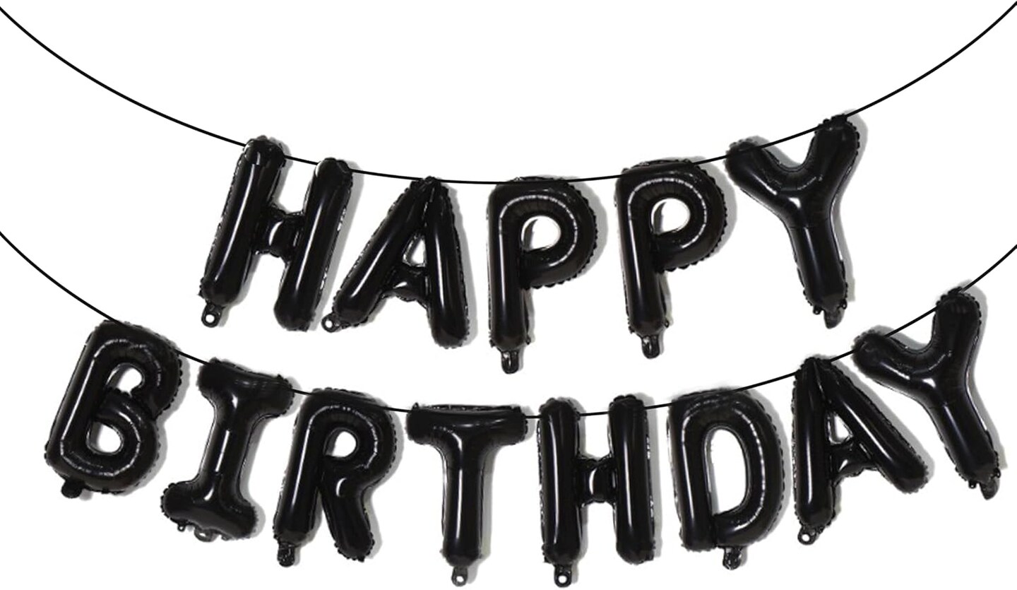 Happy Birthday Balloon Letters - Black, 16 Inch