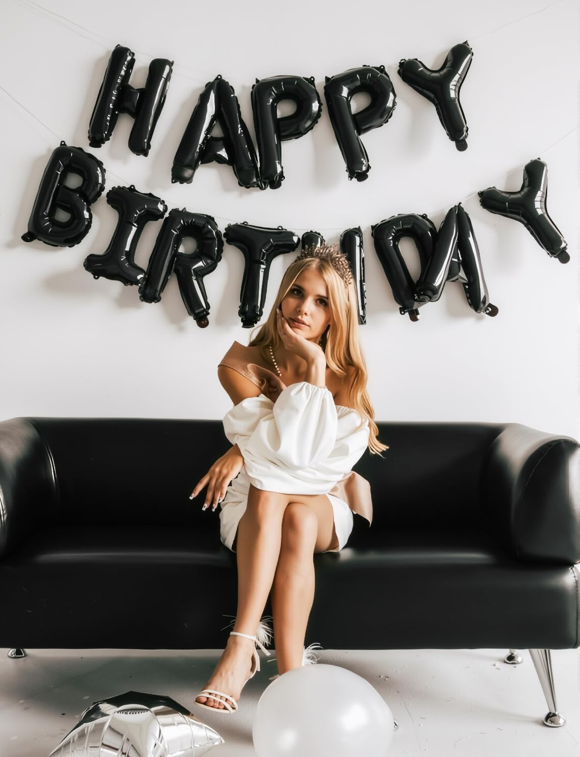 Black Happy Birthday Banner Foil Balloons