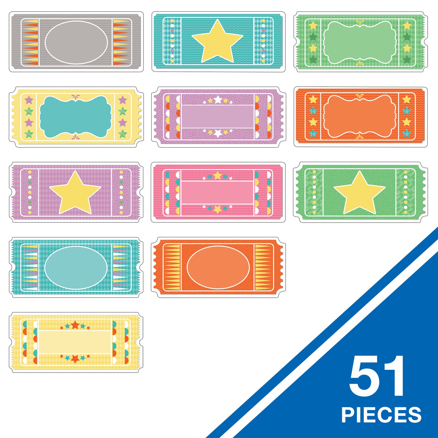 Carson Dellosa – Up & Away Tickets Colorful Cut-Outs, Classroom Décor, 51 Pieces