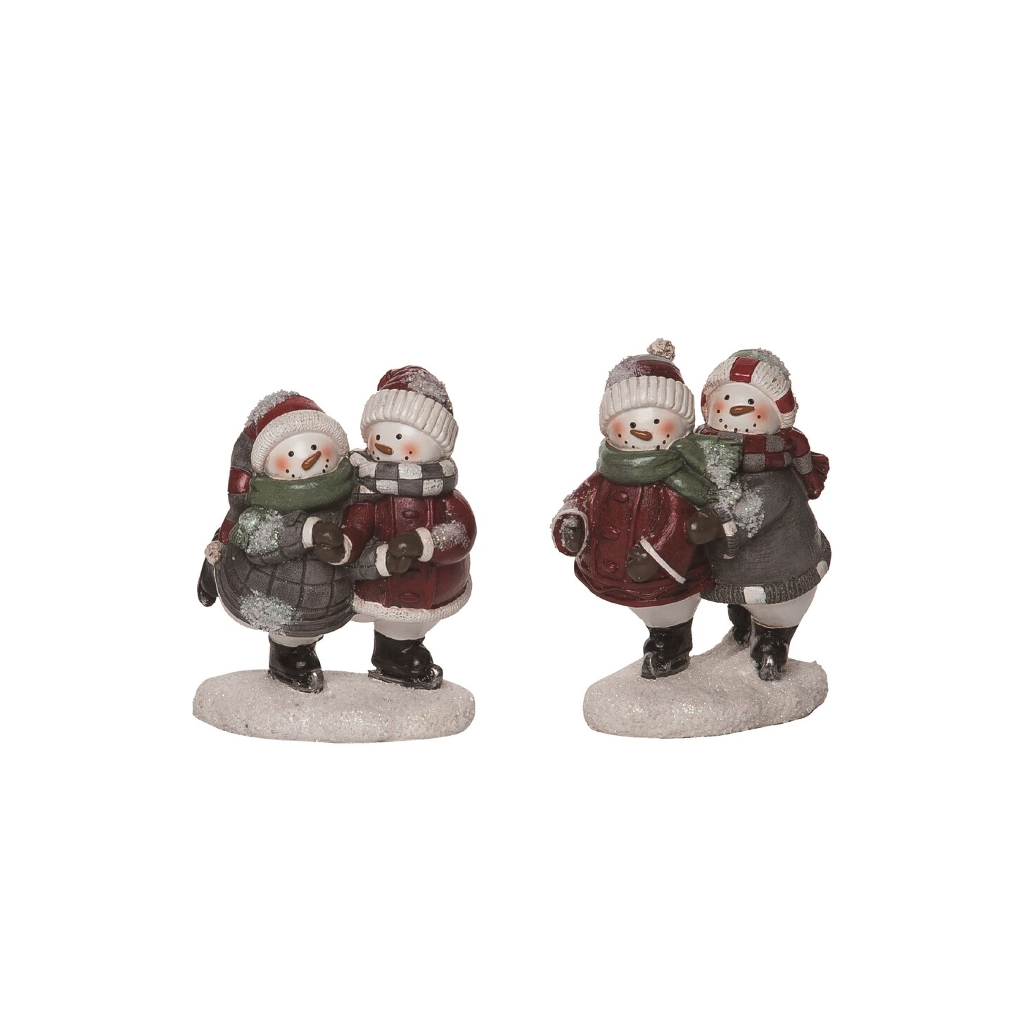 Resin Quilted Skating Snowman Figurine Set of Two Christmas Decor ...