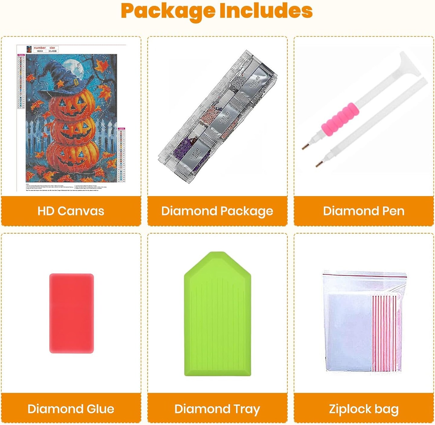 Halloween Pumpkins Diamond Painting Kit for Adults &#x2013; 5D Full Drill DIY Gem Art, Diamond Painting Craft for Beginners, Wall Decor 12x16 Inch