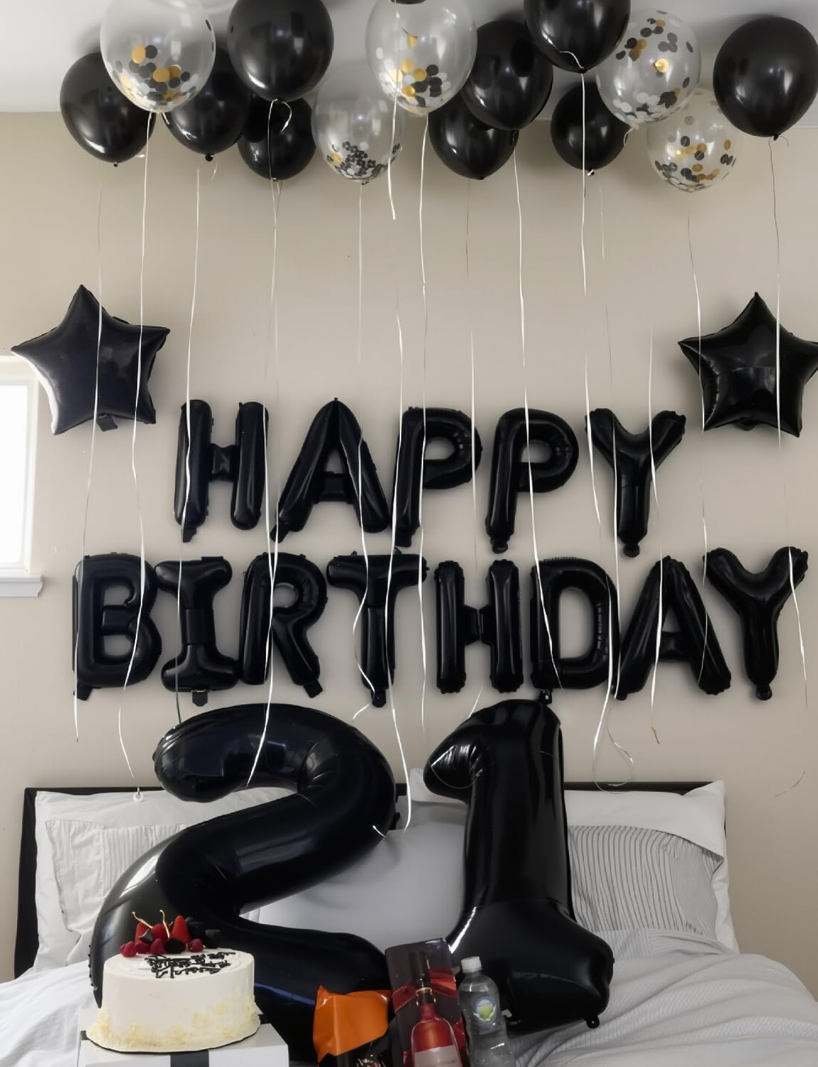 Black Happy Birthday Banner Foil Balloons
