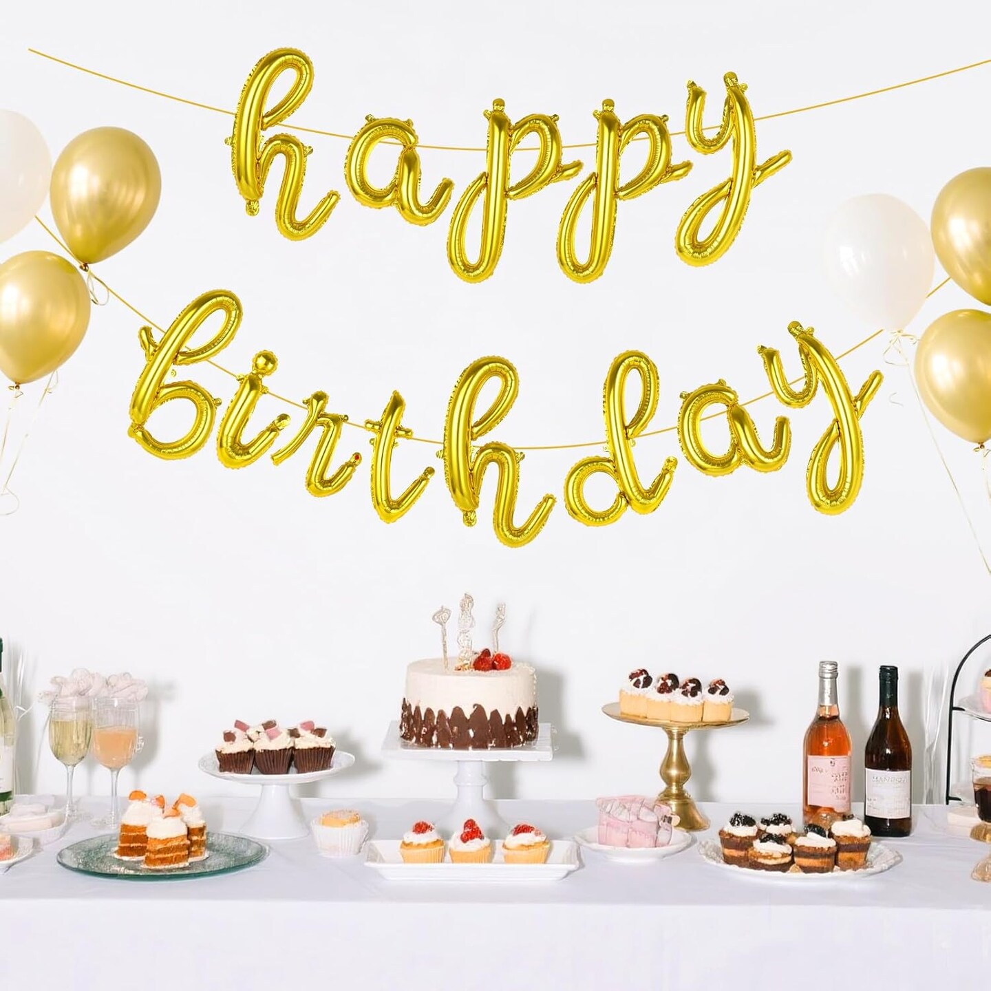 Gold Happy Birthday Balloons – 16 Inch Script/Cursive Foil Mylar Letter Banner for Kids and Adults Birthday Party Decorations (Gold)