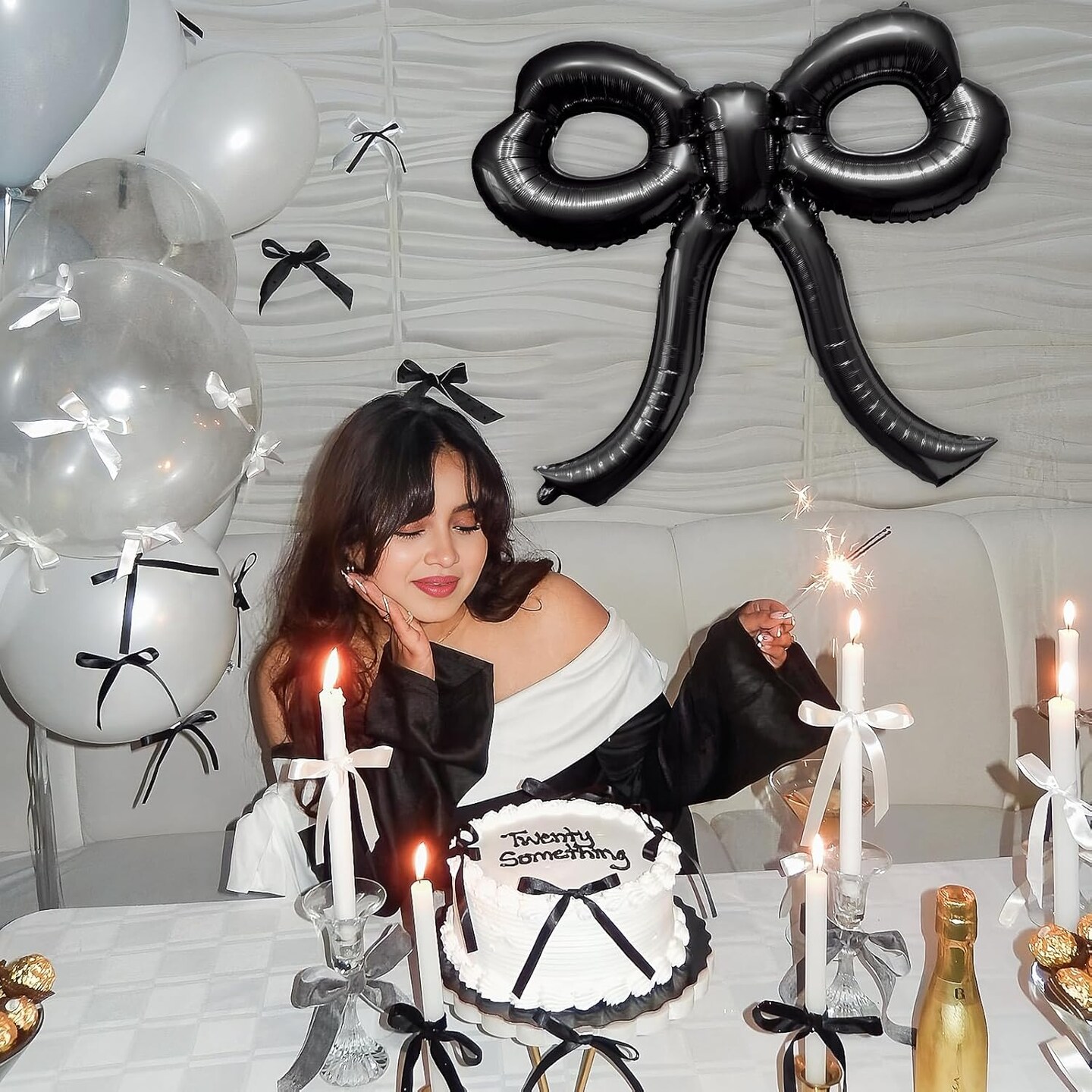 4 Pcs Bow Birthday Decorations Black Bow Balloons Bow Party