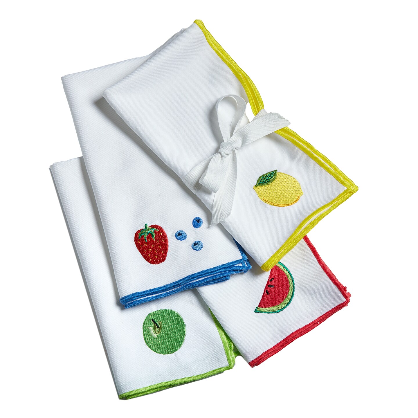 Fresh Pick Embroidered Cloth Napkins - Everyday Use, Machine Washable, 20" x 20" - Set of Multi-Color Napkins