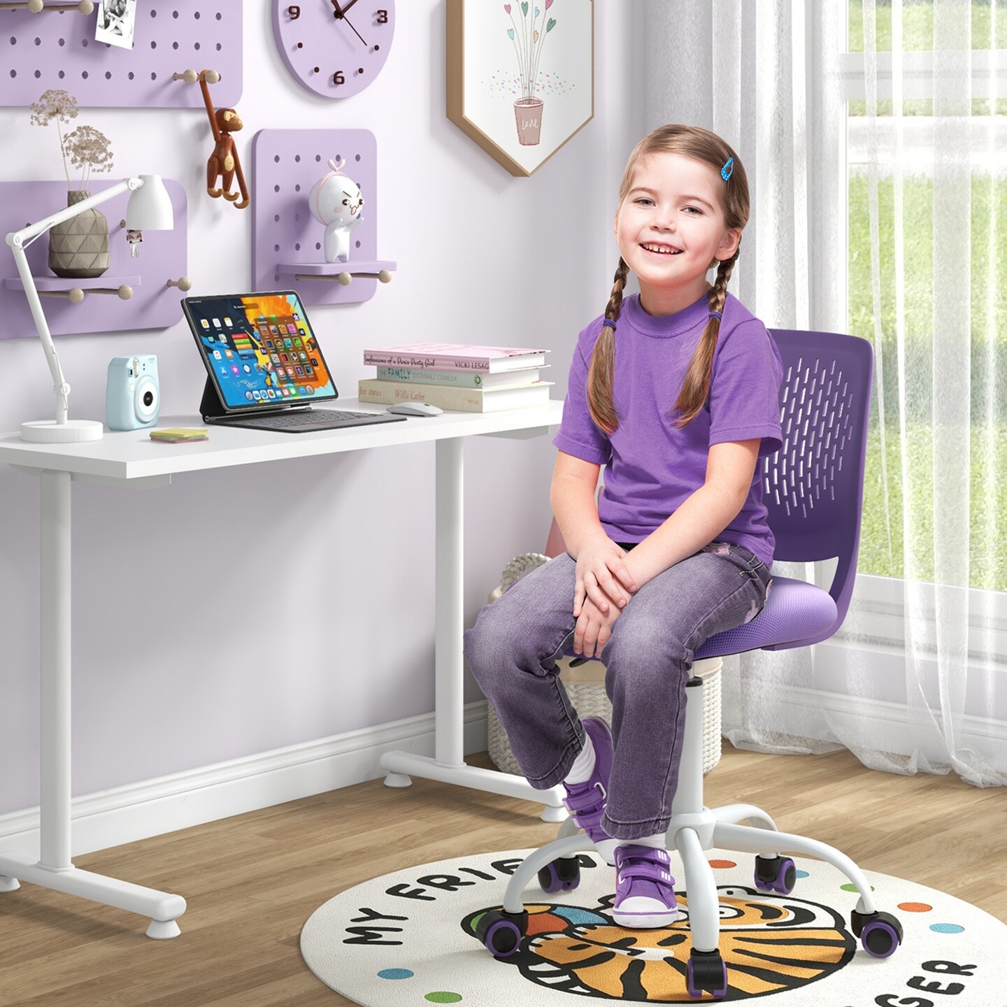 Costway Kids Desk Chair Ergonomic Swivel Children Mesh Study Height Adjustable Rose/Blue/Turquoise/Purple/Gray/Light Green