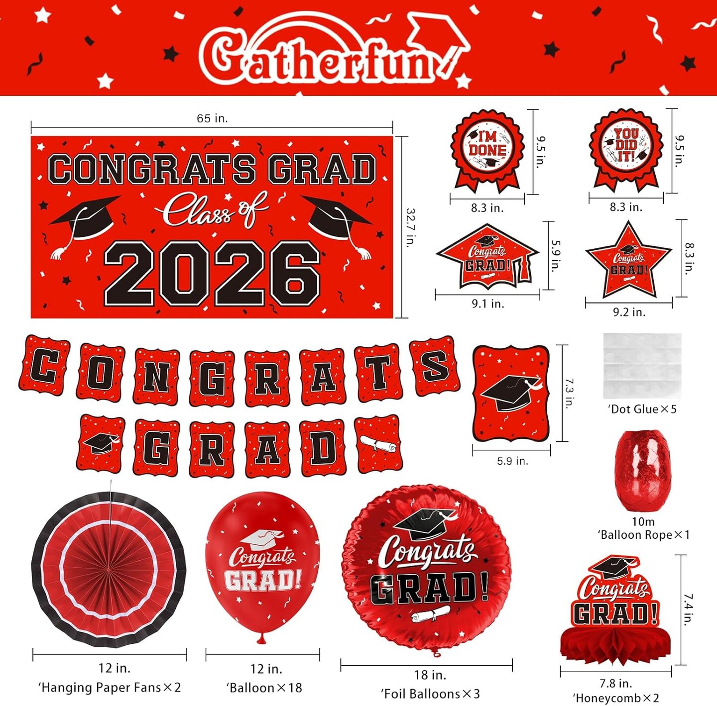 Red Themed 2026 Graduation Decorations Set - Congrats Grad Banner, Class of 2026Backdrop, Balloons & Streamers Kit - Complete Party Supplies for High School & College Celebrations