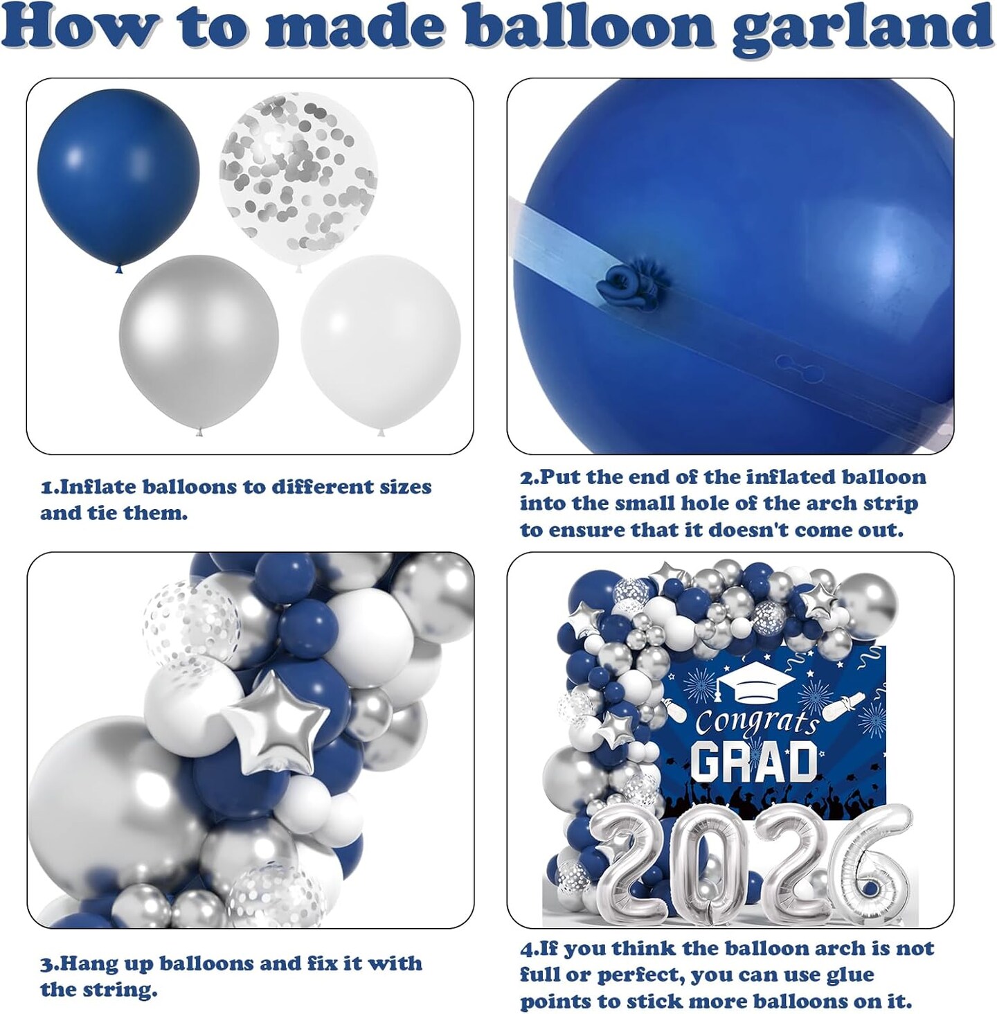 Graduation Decorations Class Of 2026: Navy Blue and Silver Graduation Decorations 2026 Graduation Balloons Arch Kit Congrats Grad Backdrop Party Supplies for High School & College Celebrations