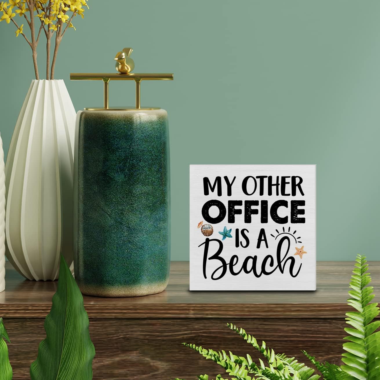 My Other Office is a Beach Wood Box Sign Decor Desk Sign Beach Wooden Box Block Sign Summer Signs Farmhouse Home Shelf Wall Decoration