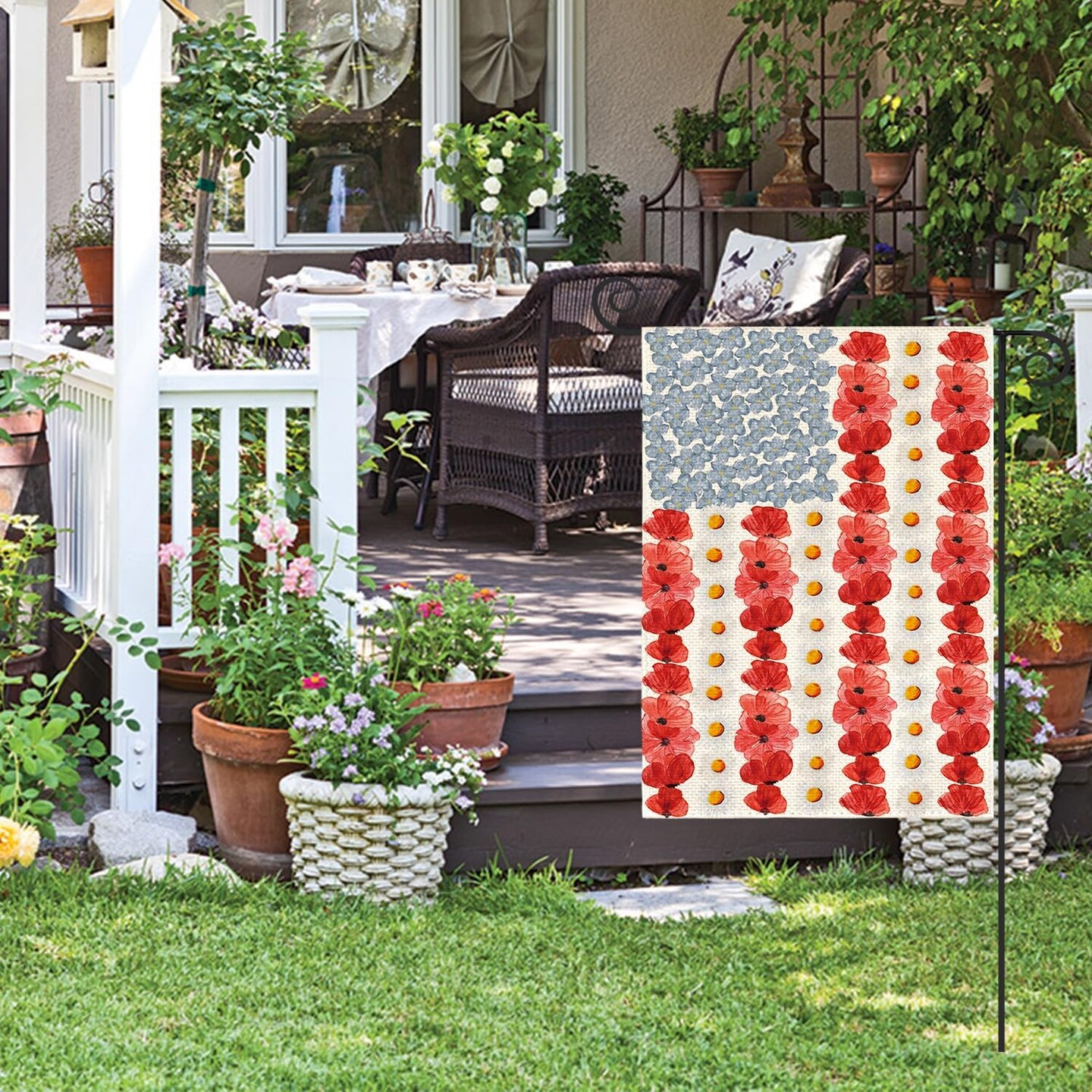 Myosotis Poppy Memorial Day Garden Flag 12x18 Inch Double Sided Outside, Patriotic American Flag Yard Outdoor Decoration