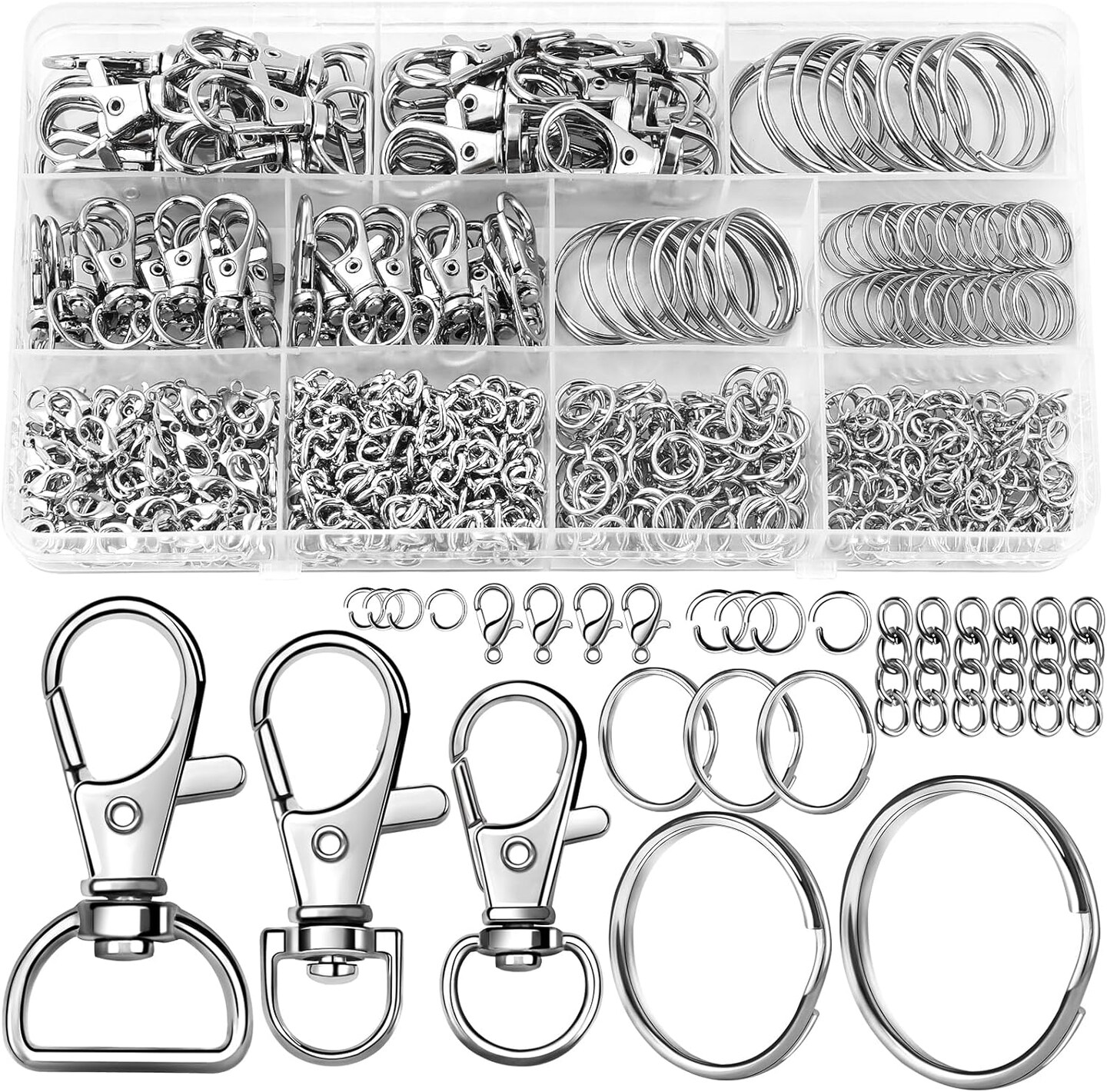 360pcs Keychain Kit Silver Metal Keychain Clips Hooks with Key Rings Lobster Claw Clasps Key Chain Accessories for Lanyard Bracelets Making Crafts