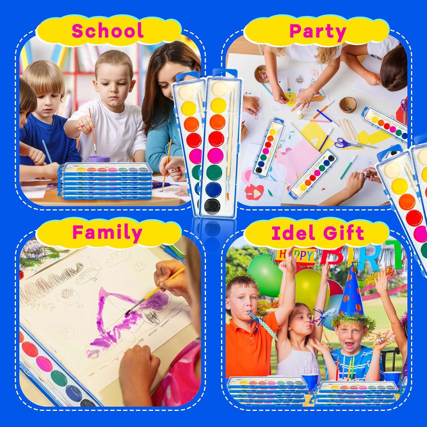 7 Pack Watercolor Paint Set for Kids - 8 Washable,Bright Colors with Paintbrush Watercolor Paint Bulk for Kids Party Favors,Classrooms Supplies,Art Lessons