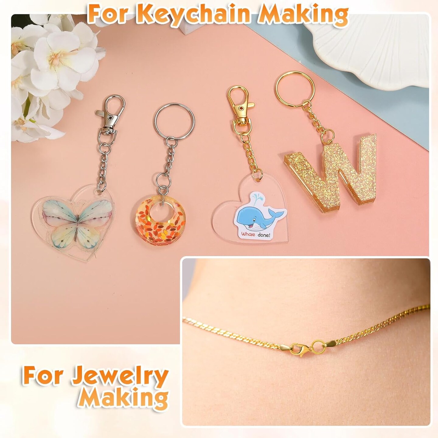 990PCS Keychain Making Kit, Keychain Craft Supplies Including Key Chain Hooks, Lobster Clasps, Key Rings and Jump Rings for Key Chain Making and Jewelry Making
